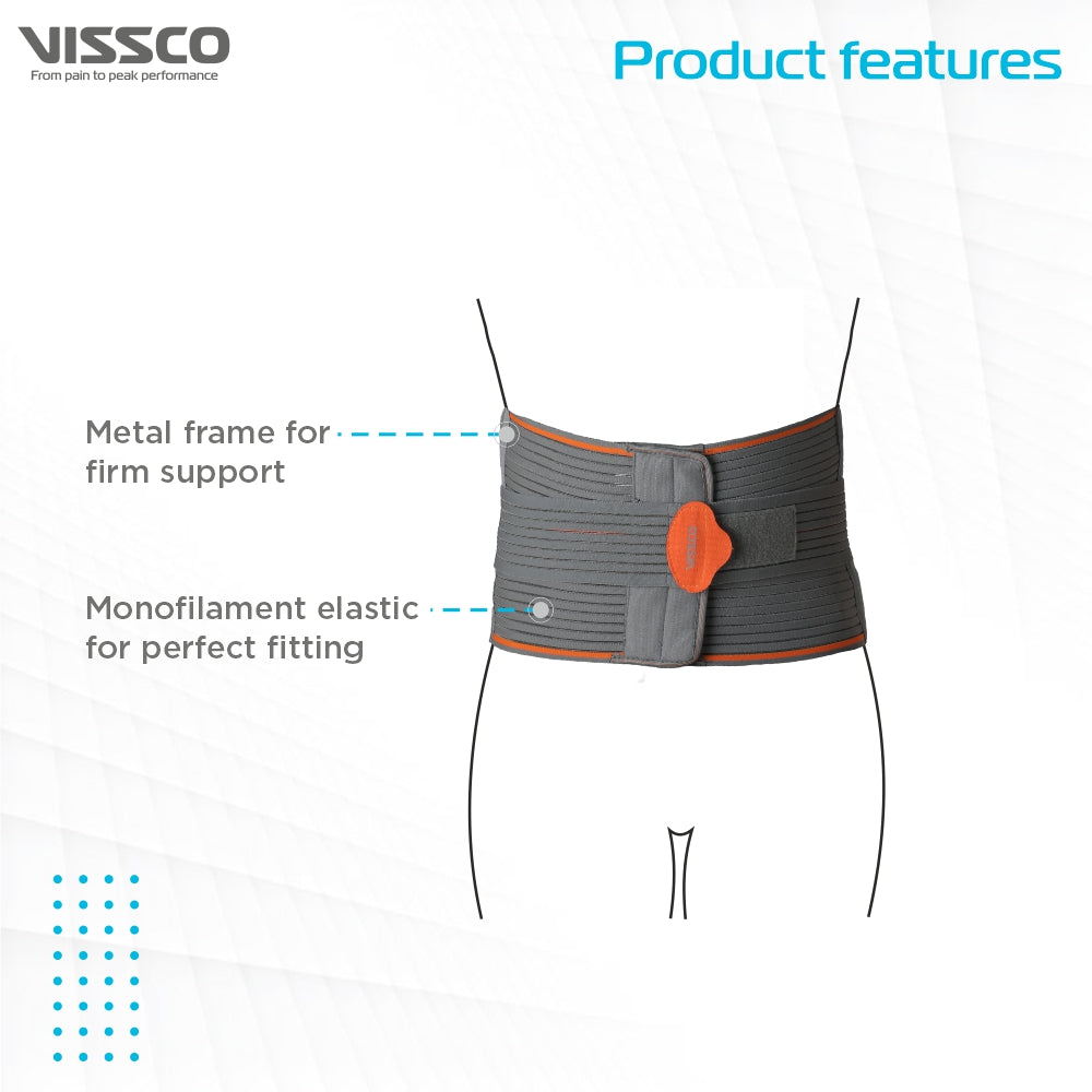 Vissco Eco Frame Back Support | Provides Firm Support to the Lumbar Spine & Locks Movement (Grey)