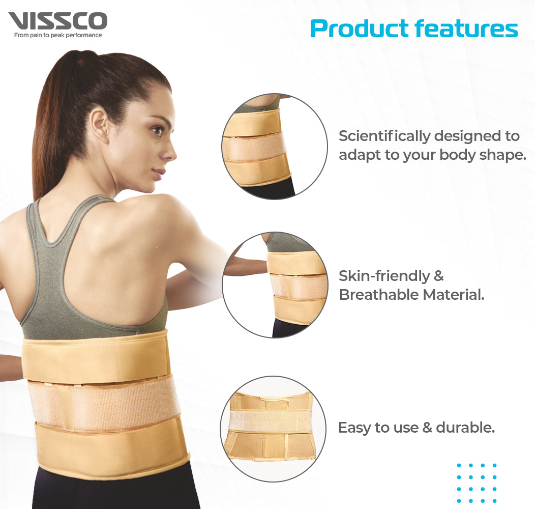 Deluxe Frame Back Support | Provides Firm Support to the Lumbar Spine & Locks Movement (Beige) - Vissco Next