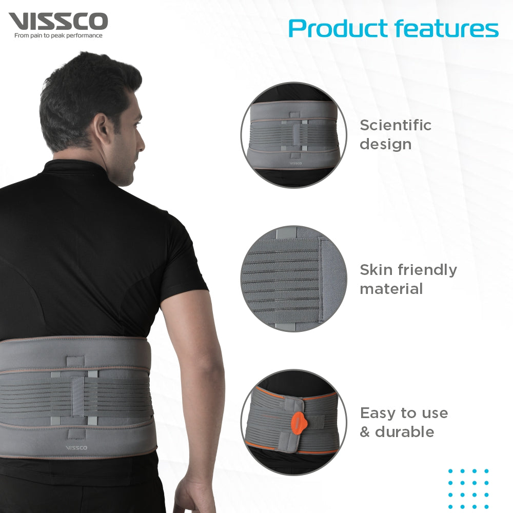 Vissco Eco Frame Back Support | Provides Firm Support to the Lumbar Spine & Locks Movement (Grey)