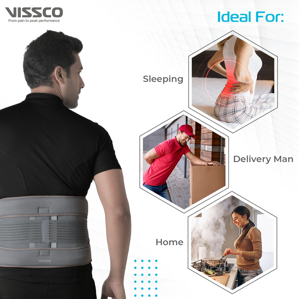 Vissco Eco Frame Back Support | Provides Firm Support to the Lumbar Spine & Locks Movement (Grey)