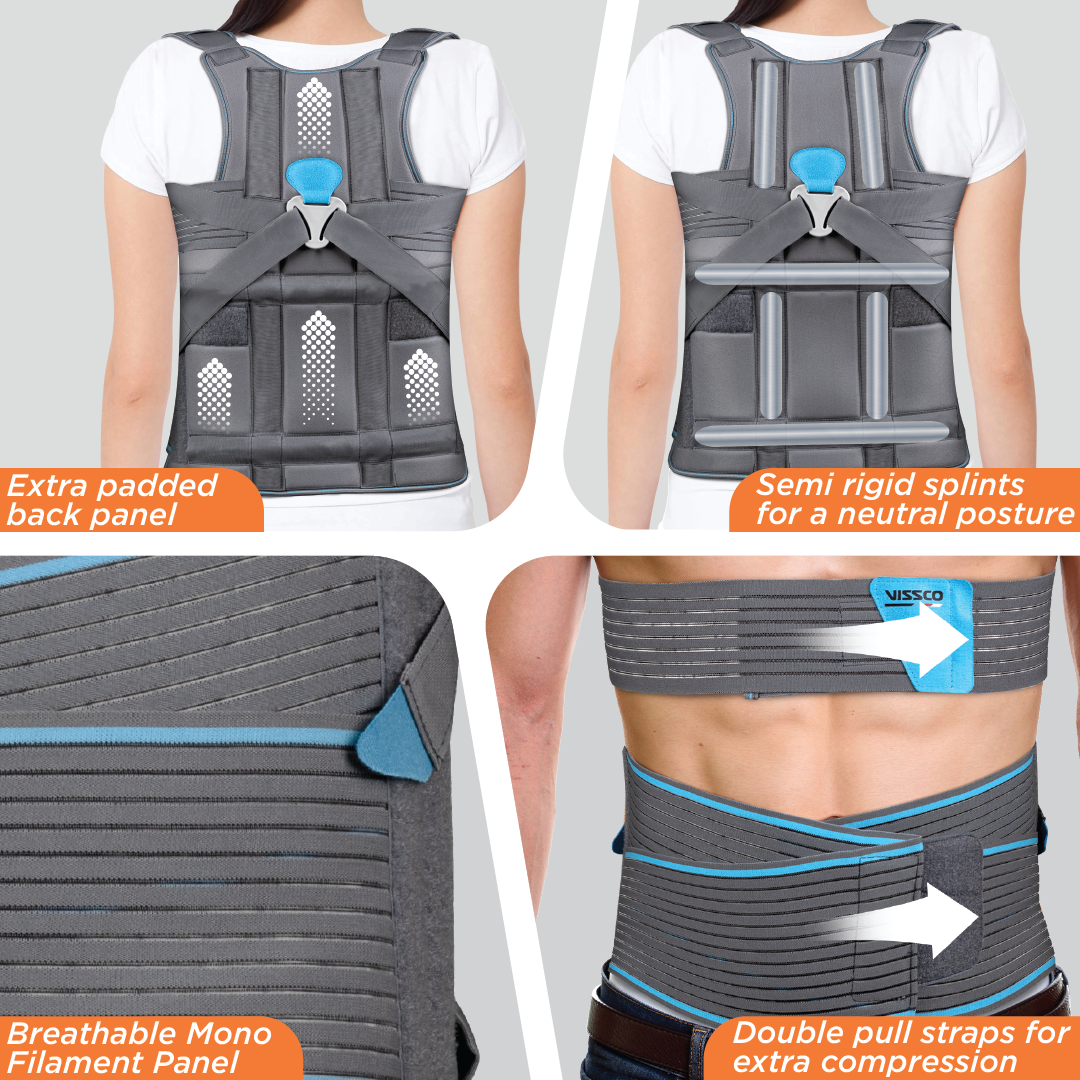 Vissco Dorso Lumbar Spinal Brace (Taylor Brace) | Provides Firm Back Support to the Thoracic & Lumbar Spine (Grey)