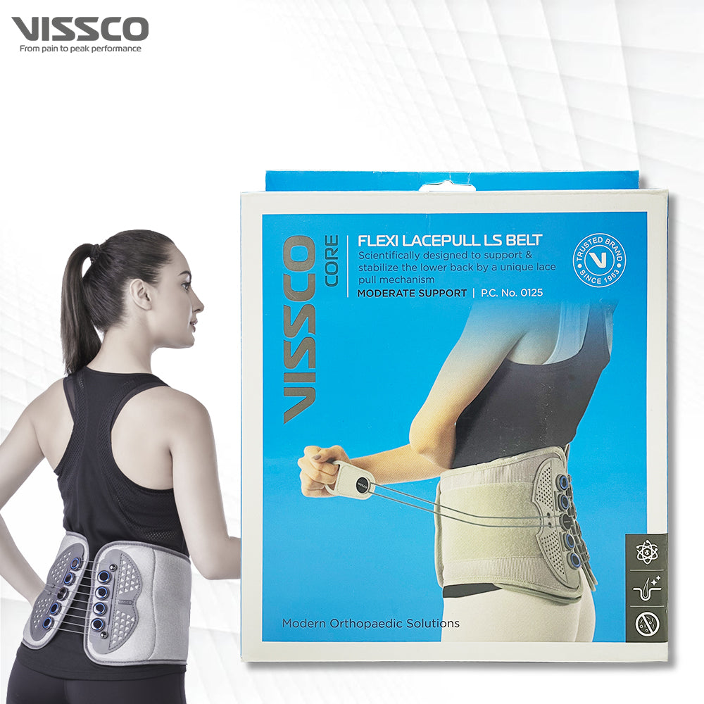 Flexi Lacepull LS Belt (Moderate Support)|Provides Support to the Lower Back |  With Lace Pull Mechanism (Grey) - Vissco Next