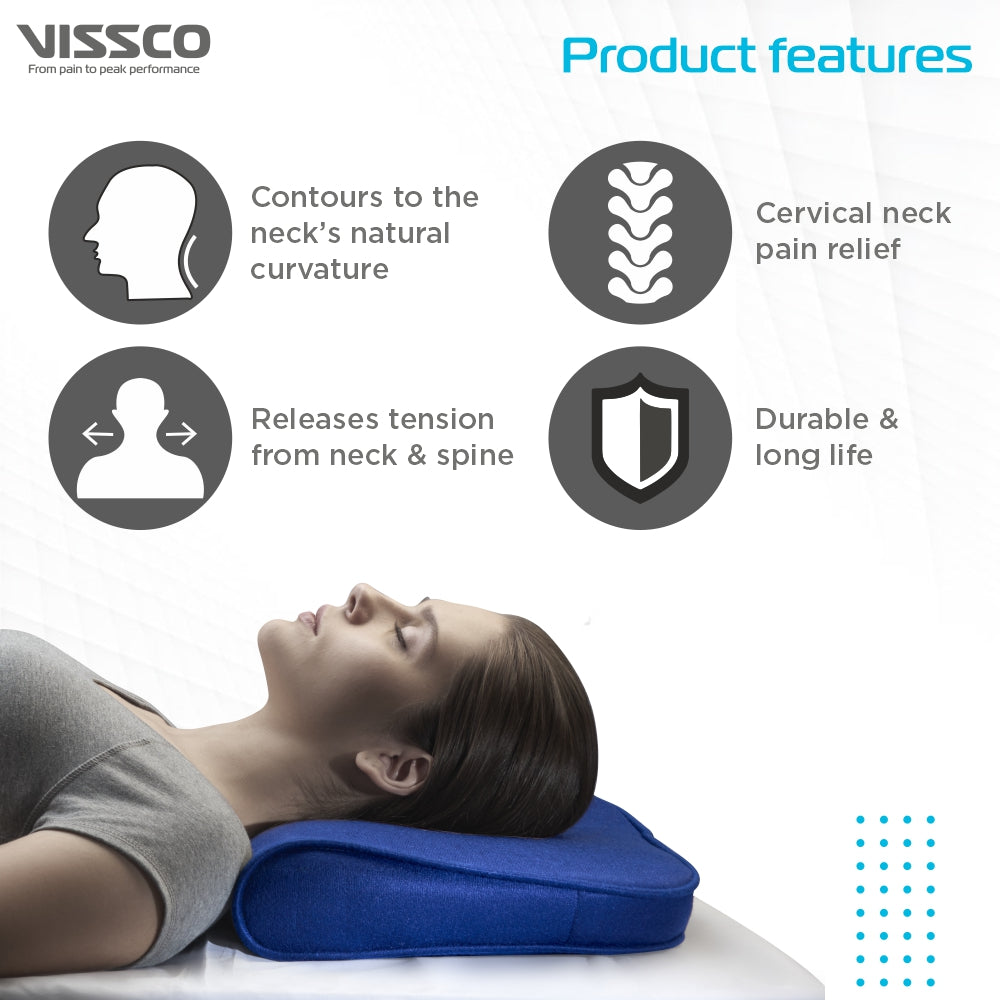 Vissco Deluxe Cervical Pillow | Neck Pillow to Maintain Correct Posture of the Neck & Spine Alignment (Blue)