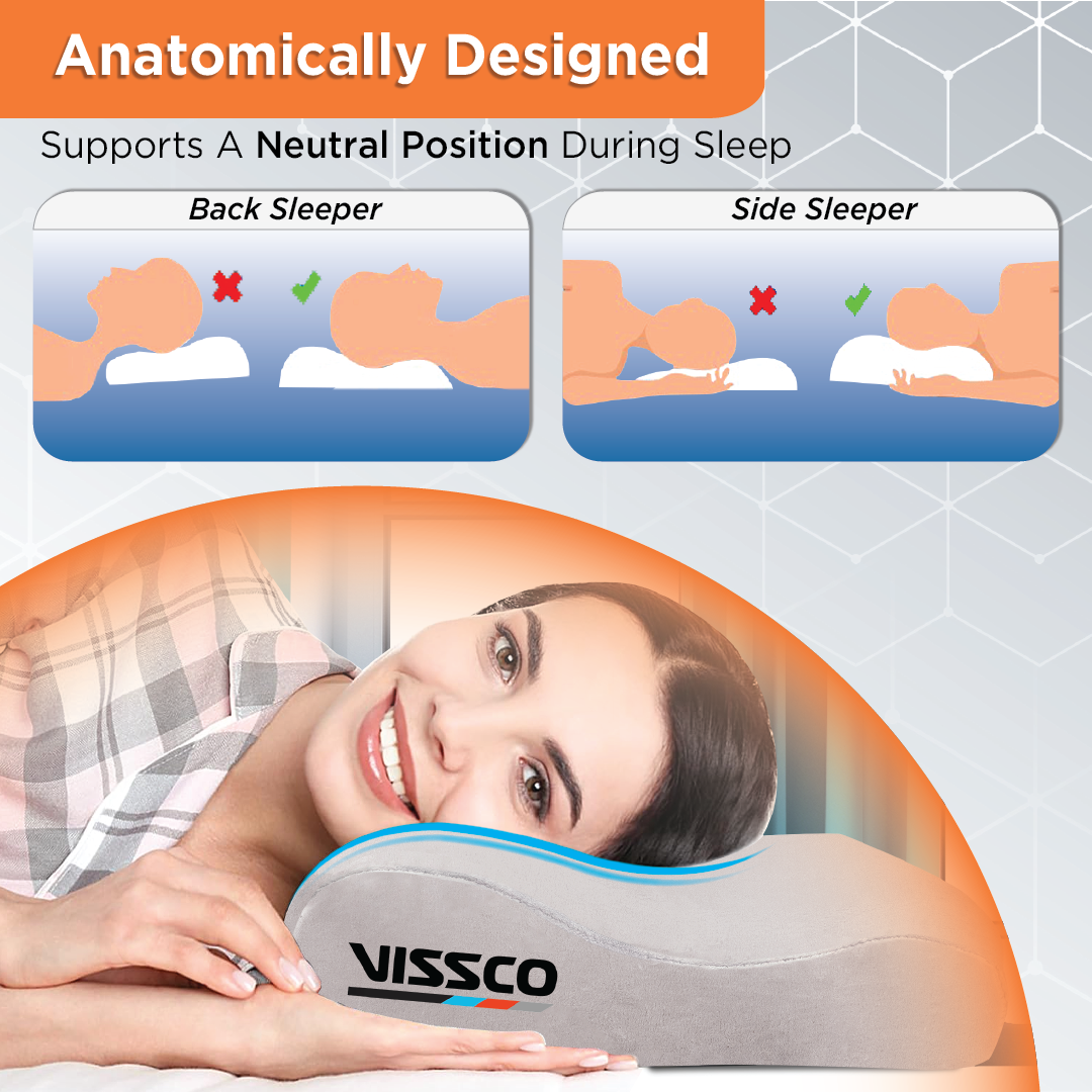 Vissco Cervical Pillow | Neck Pillow to Maintain Correct Posture of the Neck & Spine Alignment (Grey)