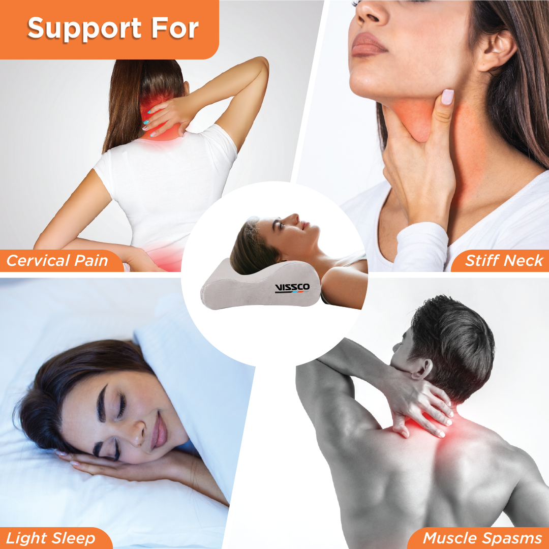 Vissco Cervical Pillow | Neck Pillow to Maintain Correct Posture of the Neck & Spine Alignment (Grey)