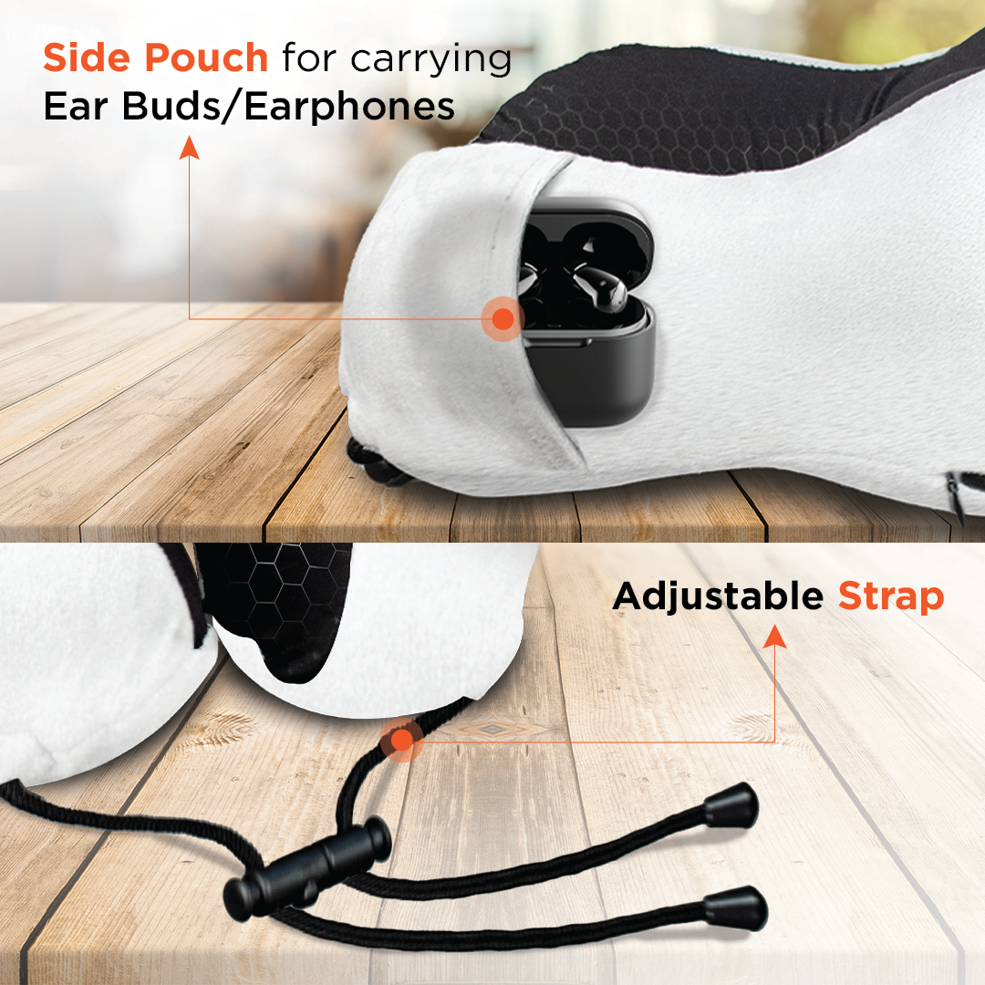 Vissco Tra-Well Ergonomic Neck Pillow with Sleeping Gel Eye Mask, Contoured Memory Foam Travel Neck Pillow, Orthopedic Neck Support