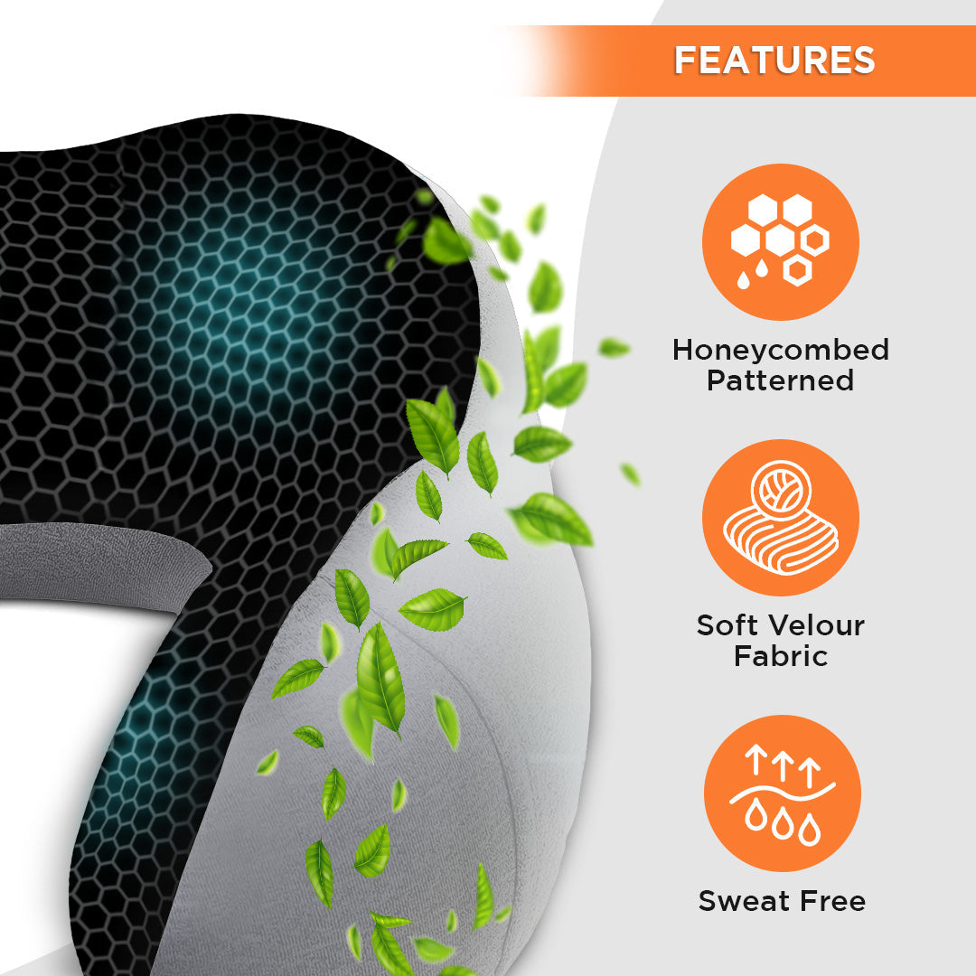 Vissco Tra-Well Ergonomic Neck Pillow with Sleeping Gel Eye Mask, Contoured Memory Foam Travel Neck Pillow, Orthopedic Neck Support