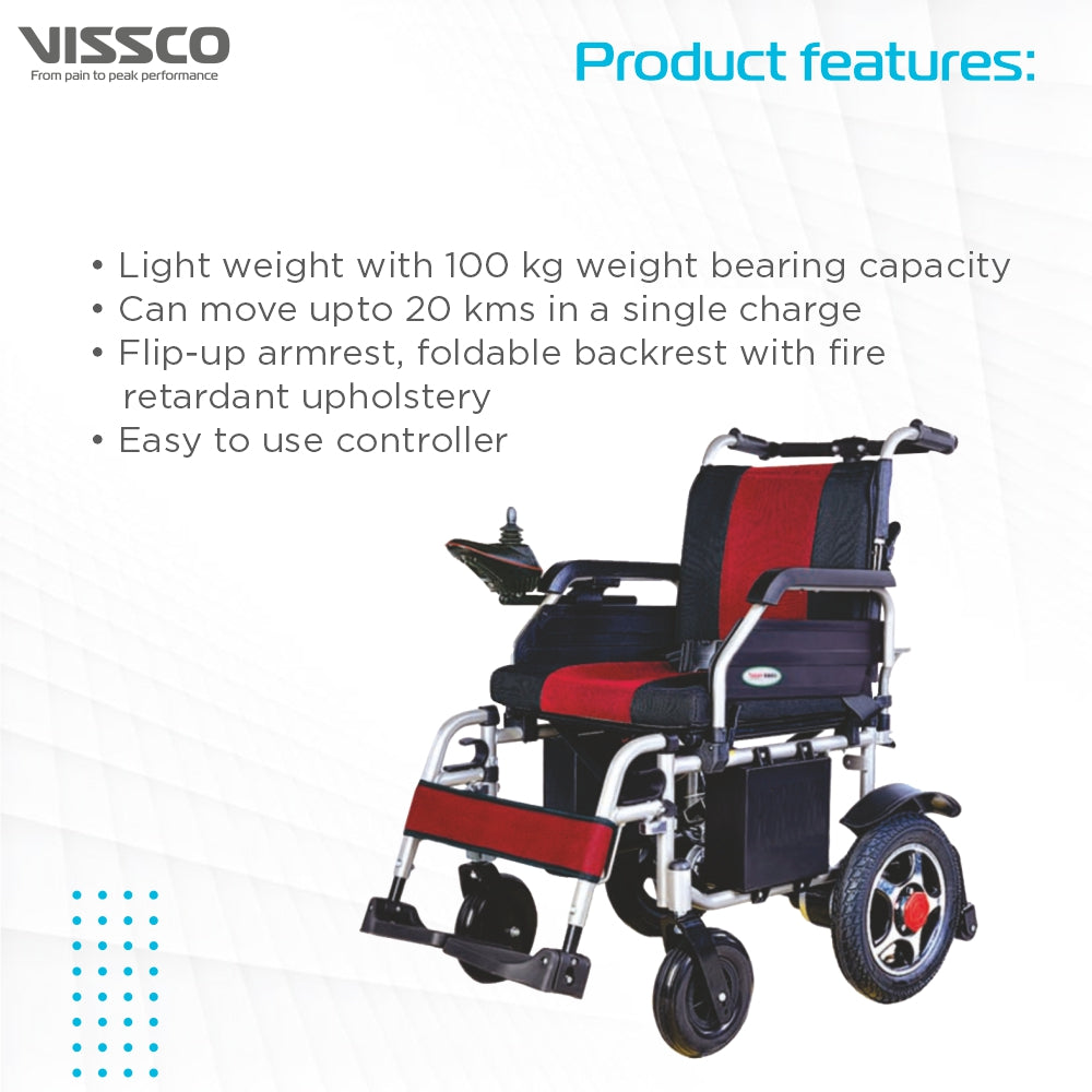 Zip Lite Power Wheelchair with Double Battery | 20Km Per Charge | Durable & Long Lasting | Weight Bearing Capacity 100kg | Color (Silver/Black) - Vissco Next