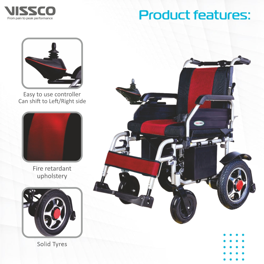 Zip Lite Power Wheelchair with Double Battery | 20Km Per Charge | Durable & Long Lasting | Weight Bearing Capacity 100kg | Color (Silver/Black) - Vissco Next