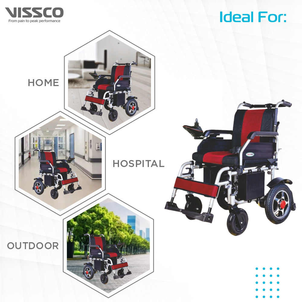Zip Lite Power Wheelchair with Double Battery | 20Km Per Charge | Durable & Long Lasting | Weight Bearing Capacity 100kg | Color (Silver/Black) - Vissco Next