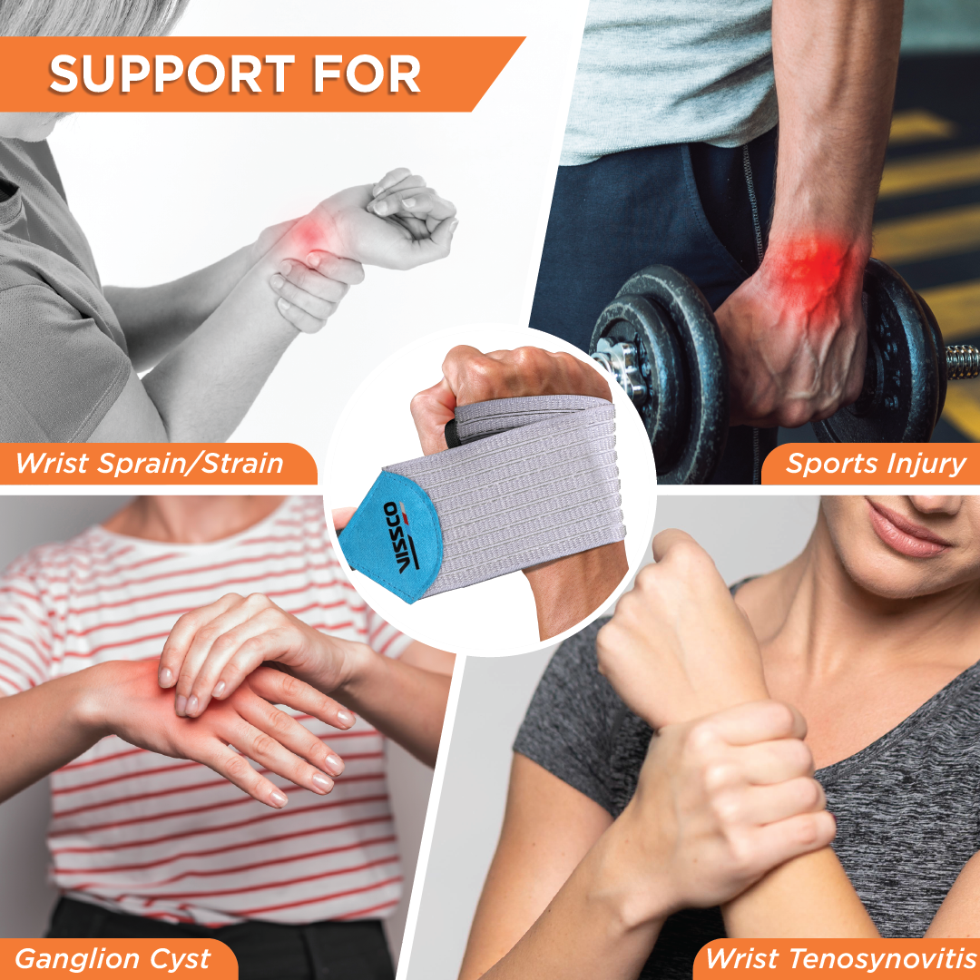 Vissco Wrist Brace (Mild Support) | Provides Compression & Support to the Wrist for Sports & Workout (Grey)