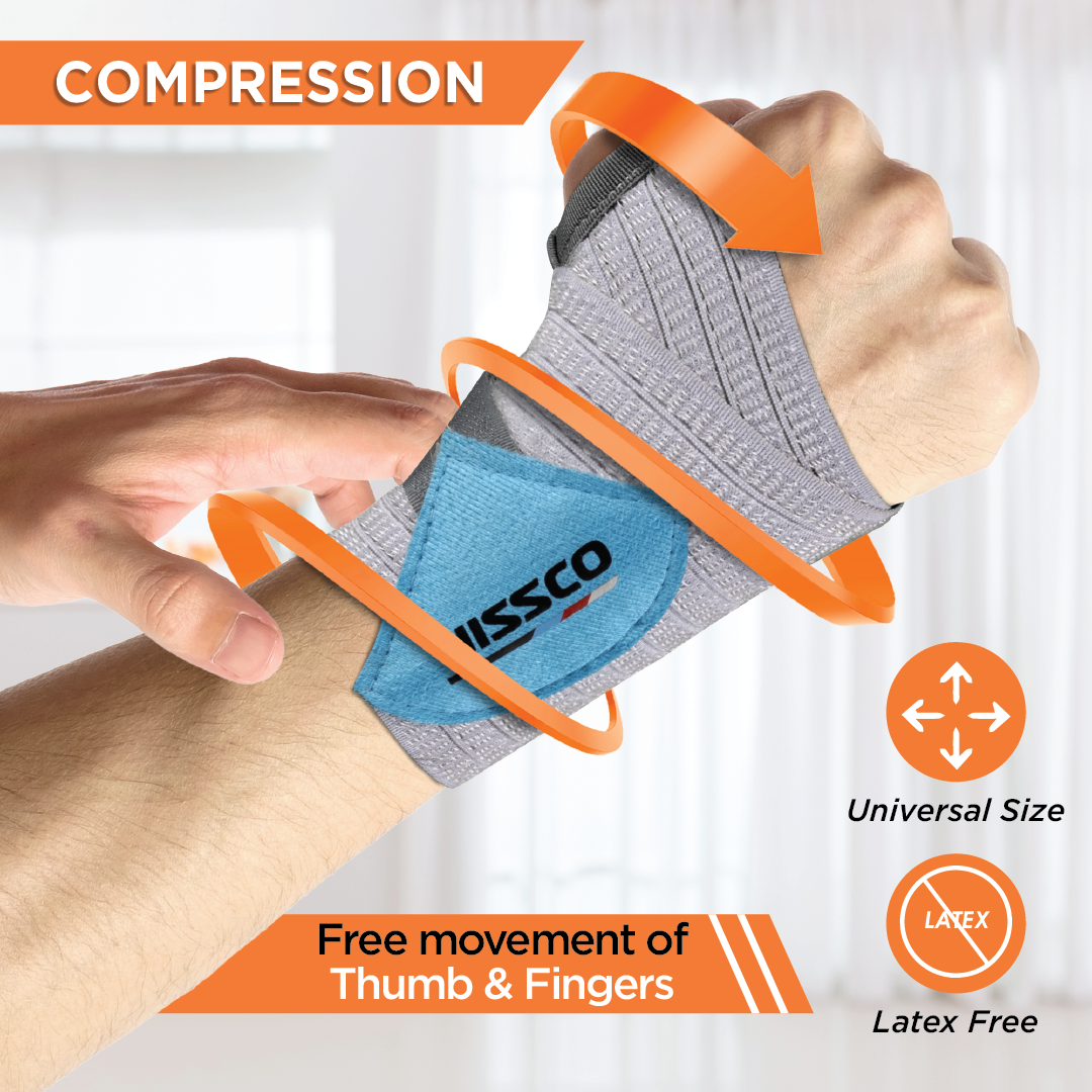 Vissco Wrist Brace (Mild Support) | Provides Compression & Support to the Wrist for Sports & Workout (Grey)