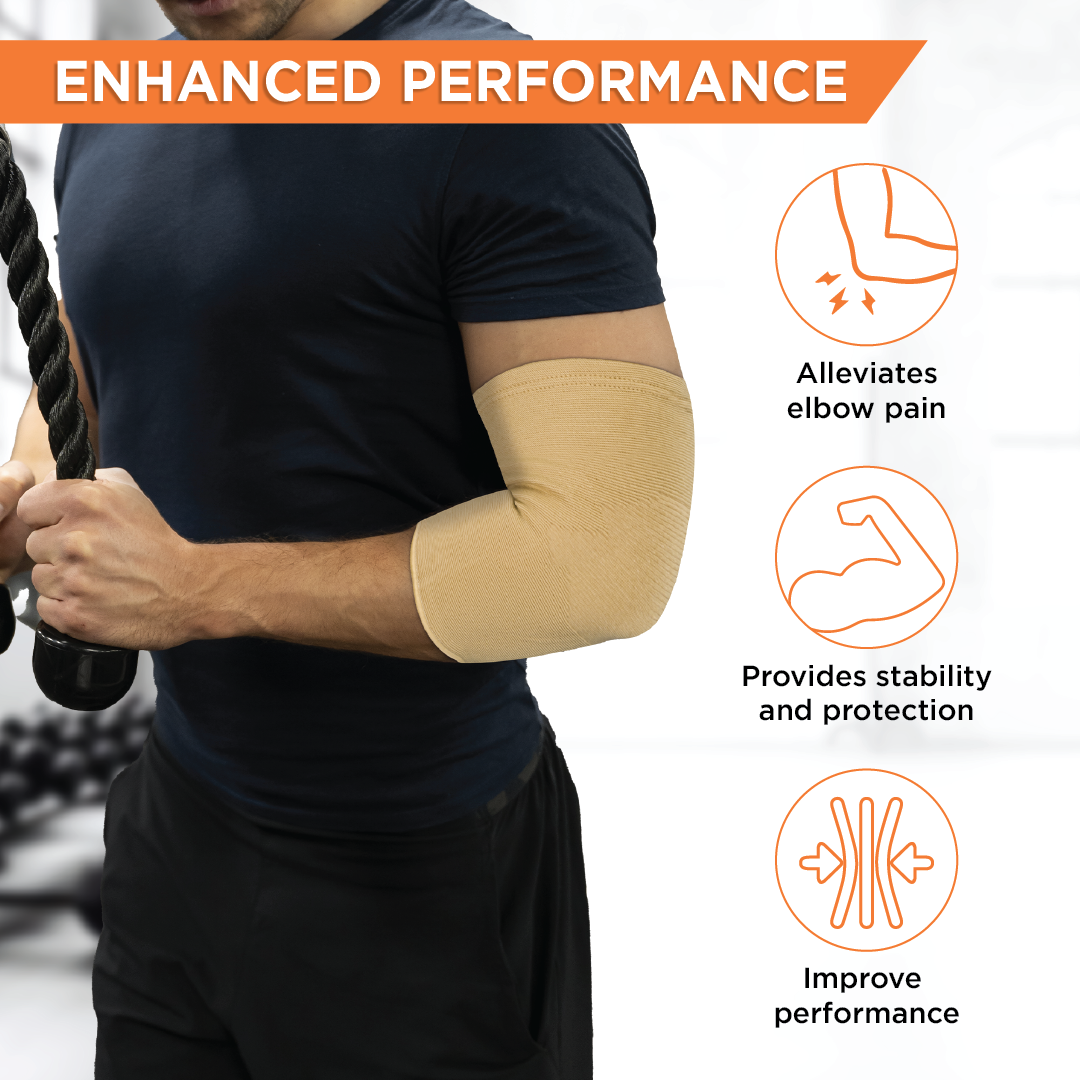 Vissco Elbow Support | Relieves Elbow Joint Pain for ease of movement | For Cricket/Volleyball (Beige)