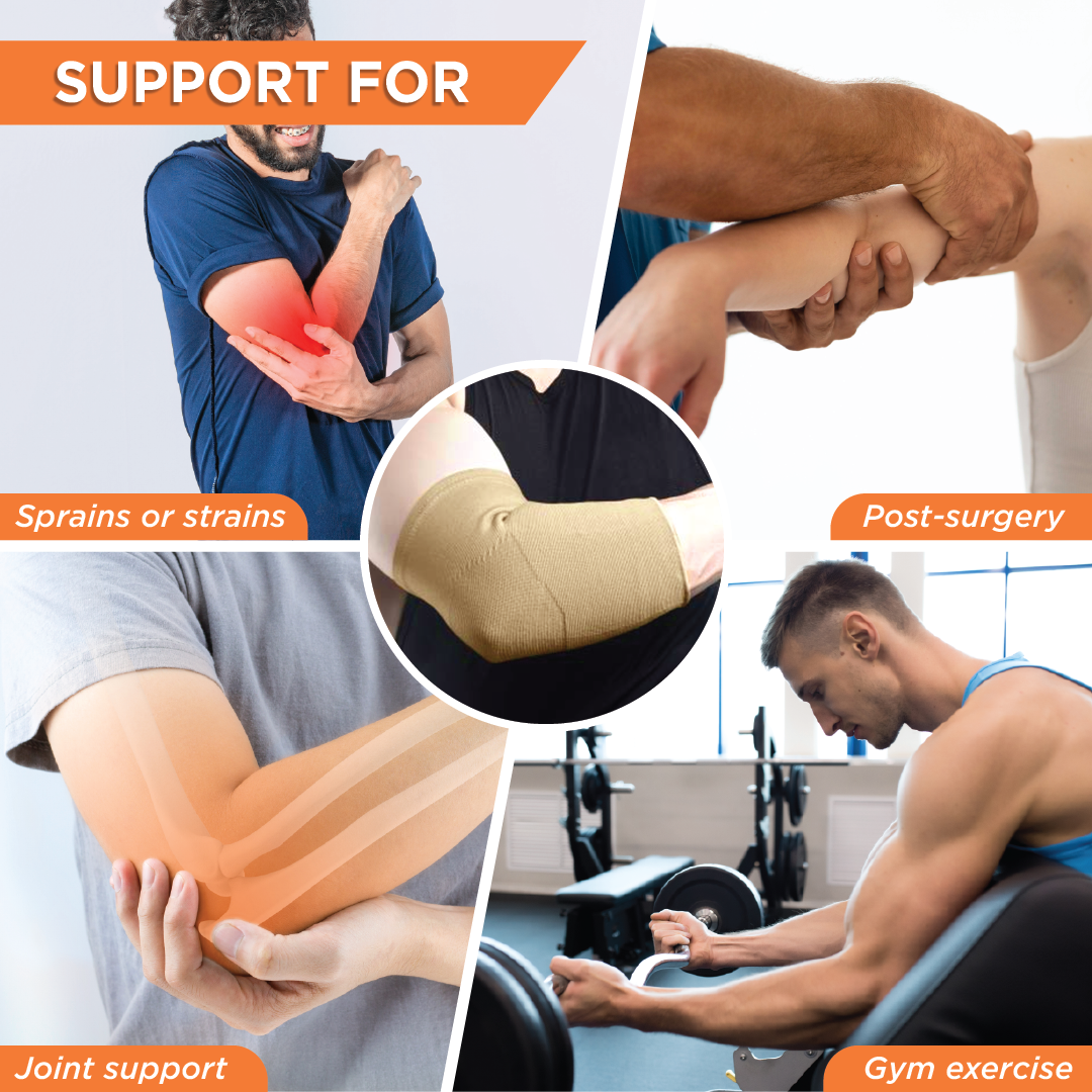 Vissco Elbow Support | Relieves Elbow Joint Pain for ease of movement | For Cricket/Volleyball (Beige)
