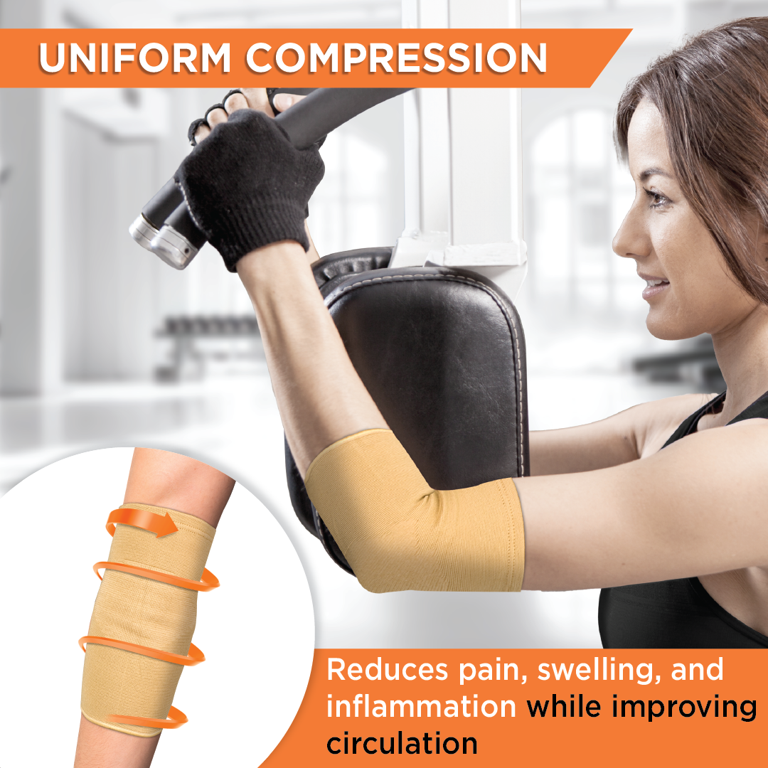 Vissco Elbow Support | Relieves Elbow Joint Pain for ease of movement | For Cricket/Volleyball (Beige)