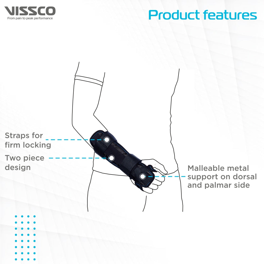 Forearm Brace - Long | Provides Firm Support to the Wrist | For Colle's fracture & Wrist Sprain/Strain - (Black) - Vissco Next
