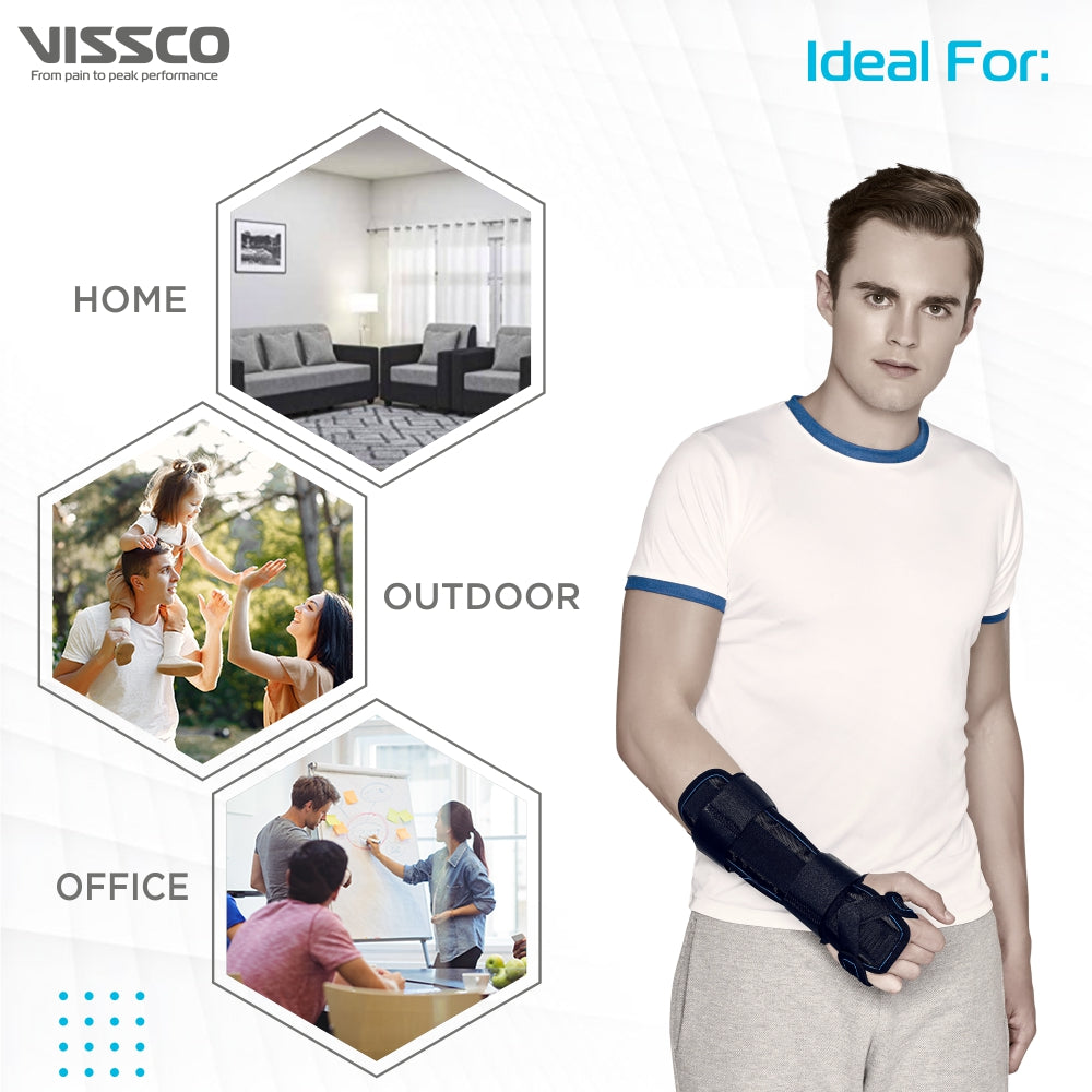 Forearm Brace - Long | Provides Firm Support to the Wrist | For Colle's fracture & Wrist Sprain/Strain - (Black) - Vissco Next