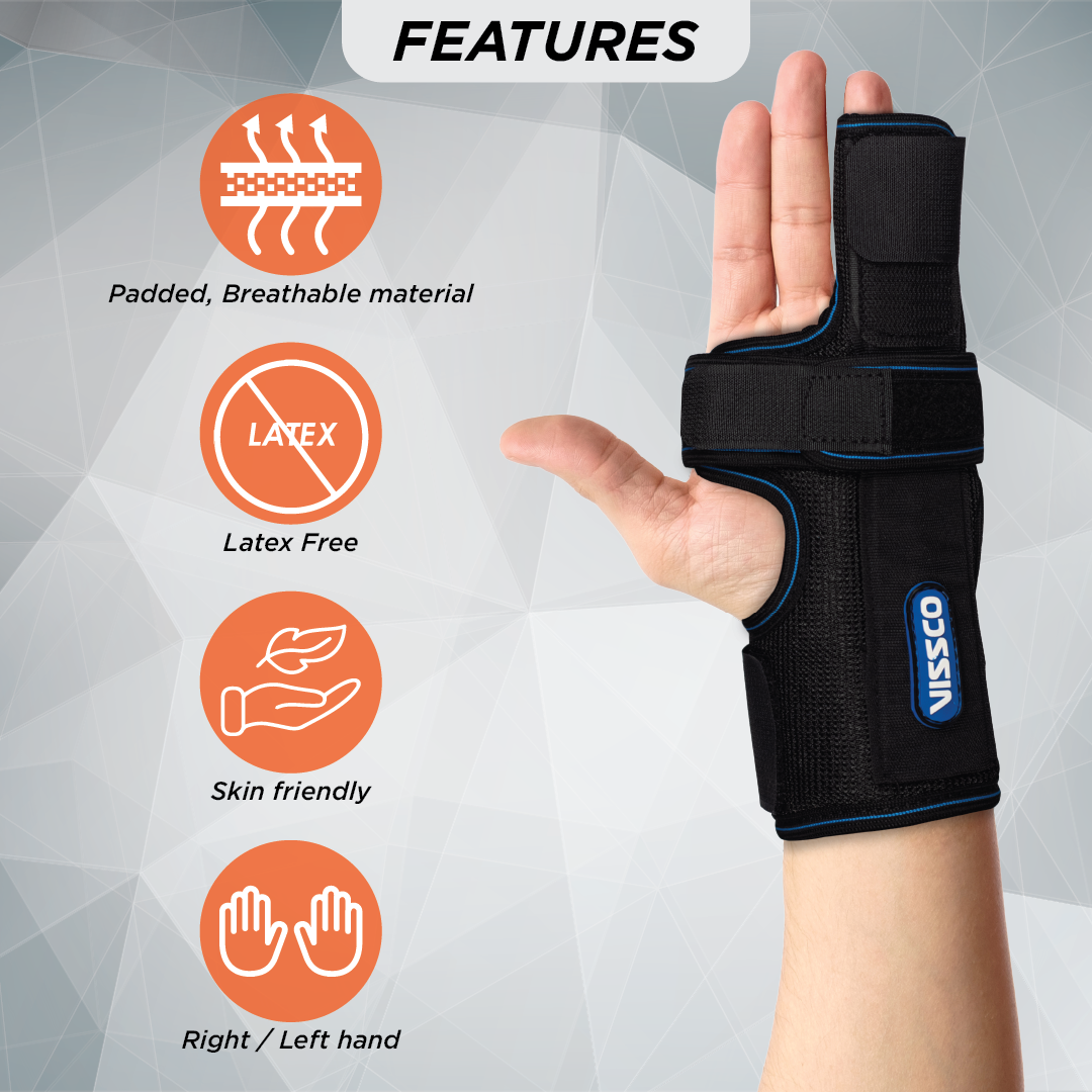 Vissco Boxer's Support Brace | Detachable Splints | For Finger Fracture, Trigger finger | Left / Right hand (Black)