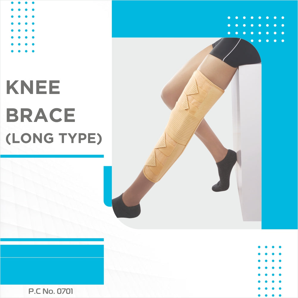 Knee Brace - Long (19" Brace) | Ideal firm Knee support that limits knee motion & stabilizes the knee with mediolateral metal supports | Color - Beige - Vissco Next