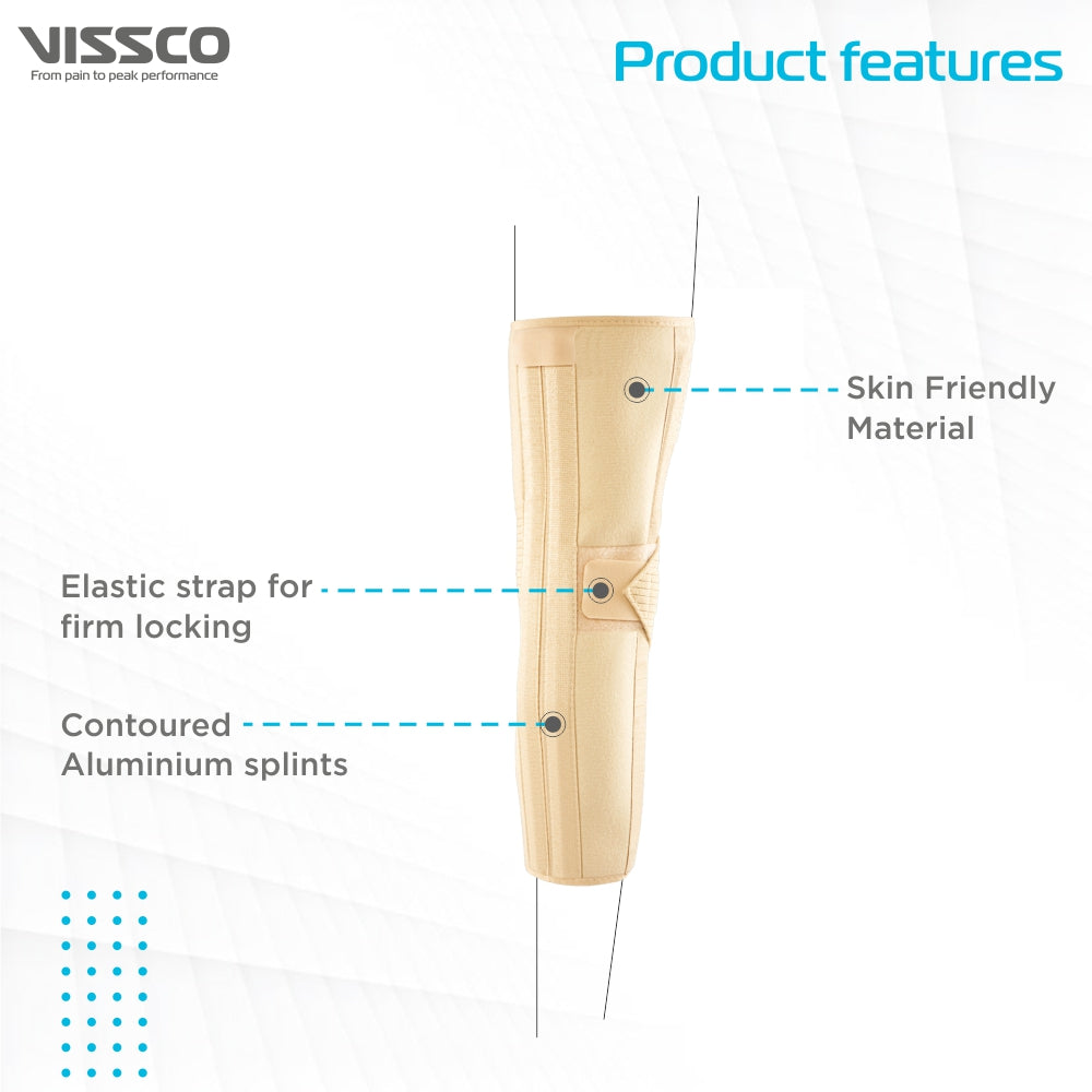 Knee Brace - Long (19" Brace) |Ideal firm Knee support that limits knee motion & stabilizes the knee with mediolateral metal supports| Color - Beige - Vissco Rehabilitation 