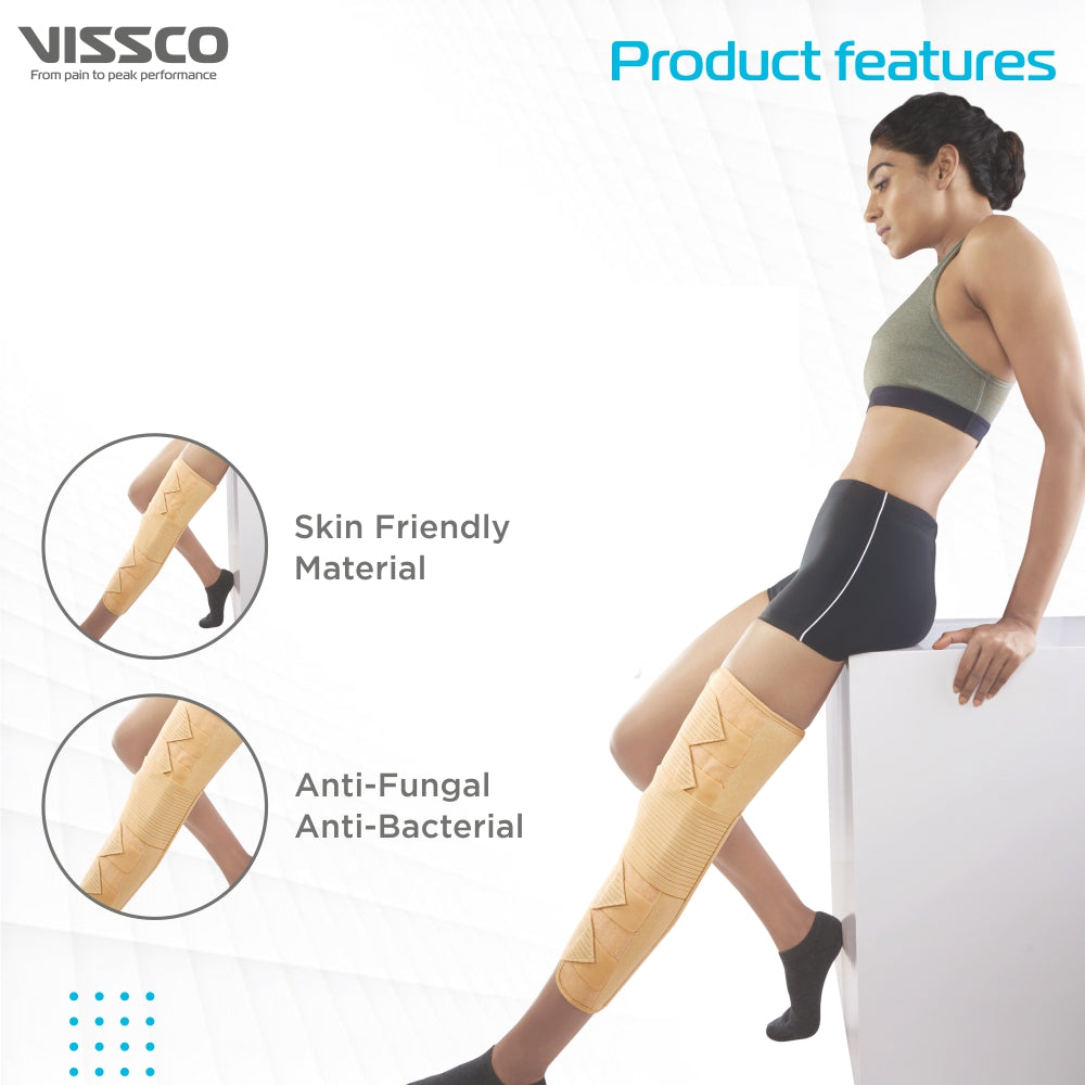 Knee Brace - Long (19" Brace) |Ideal firm Knee support that limits knee motion & stabilizes the knee with mediolateral metal supports| Color - Beige - Vissco Rehabilitation 