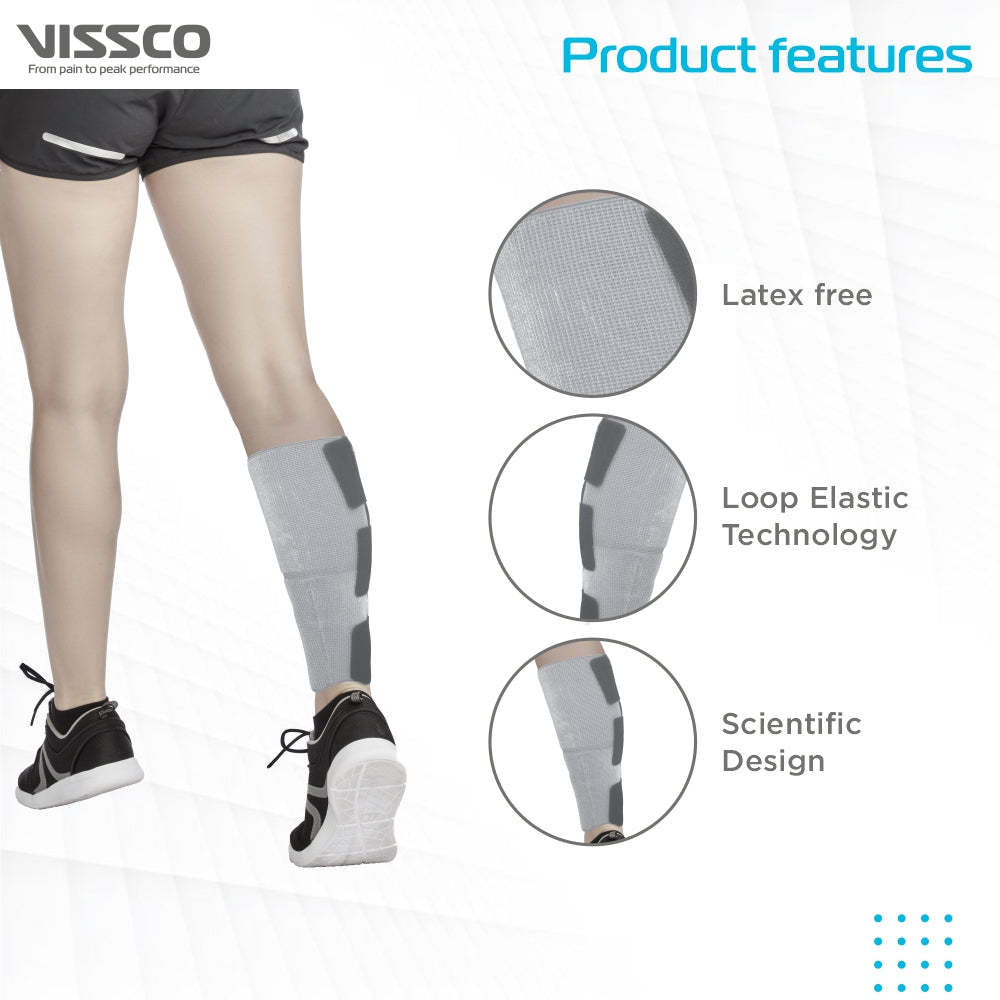 Vissco Loop Elastic Calf Support | Provides Mild Compression to Relieve Calf Pain | Color - Grey (Single Piece)