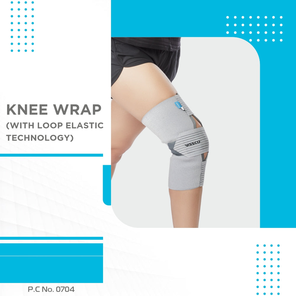 Knee Wrap With Loop Elastic Technology | Provides optimum Compression & support to the Knee | Color - Grey (Single Piece) - Vissco Next