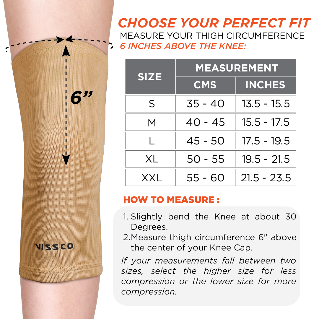 Vissco Tubular Elastic Knee Cap | Ideal Mild Support for Free Knee Movement, Color - Beige (IN PAIR)
