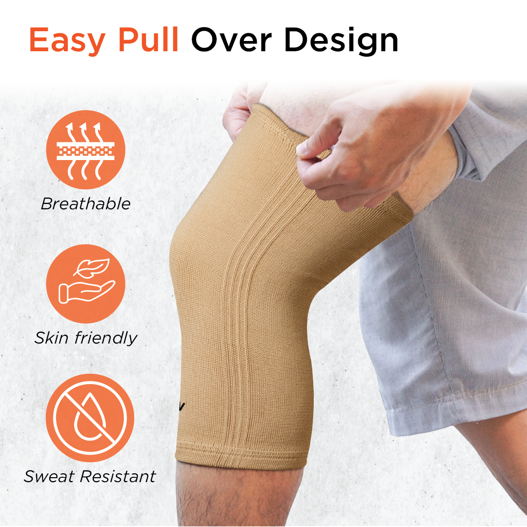 Vissco Tubular Elastic Knee Cap | Ideal Mild Support for Free Knee Movement, Color - Beige (IN PAIR)