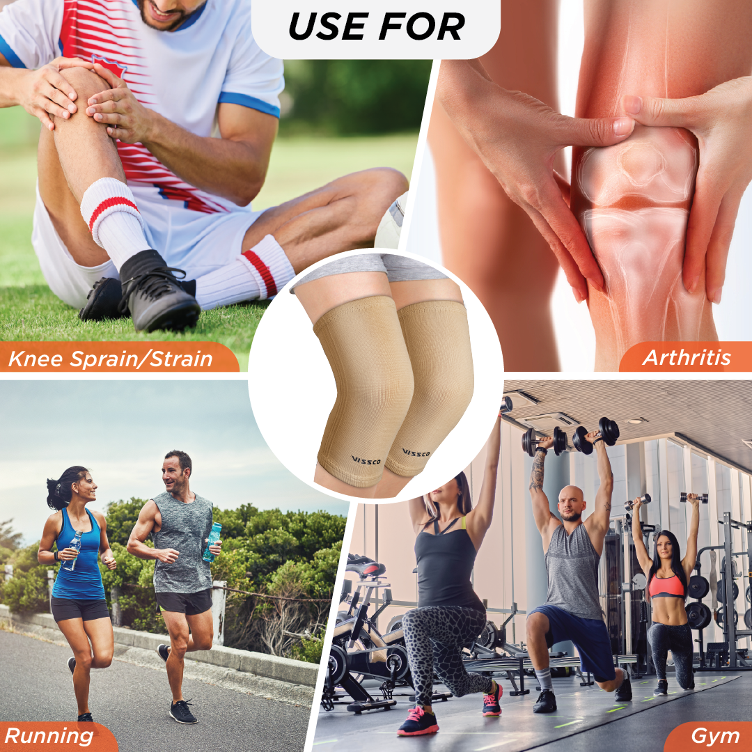 Vissco Tubular Elastic Knee Cap | Ideal Mild Support for Free Knee Movement, Color - Beige (IN PAIR)