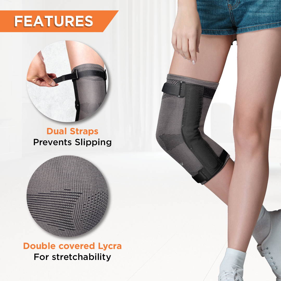 Vissco Hinged Knee Cap | Supports the Knee joint with mediolateral hinges | Color - Grey (Single Piece)