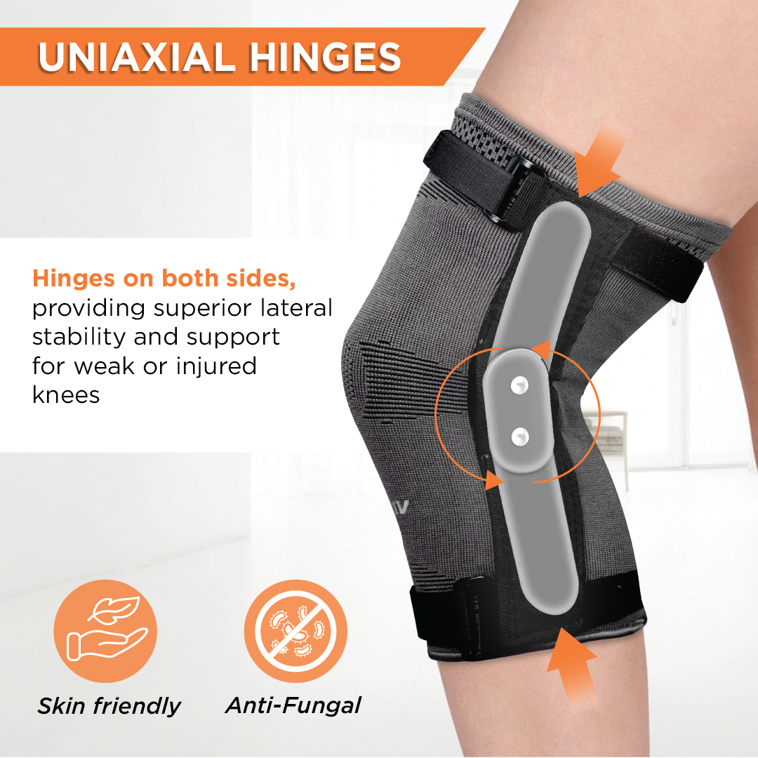 Vissco Hinged Knee Cap | Supports the Knee joint with mediolateral hinges | Color - Grey (Single Piece)