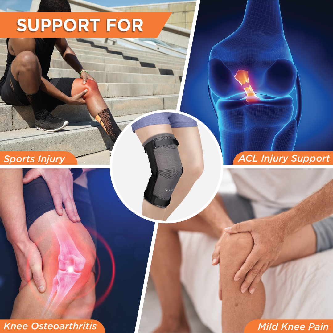 Vissco Hinged Knee Cap | Supports the Knee joint with mediolateral hinges | Color - Grey (Single Piece)