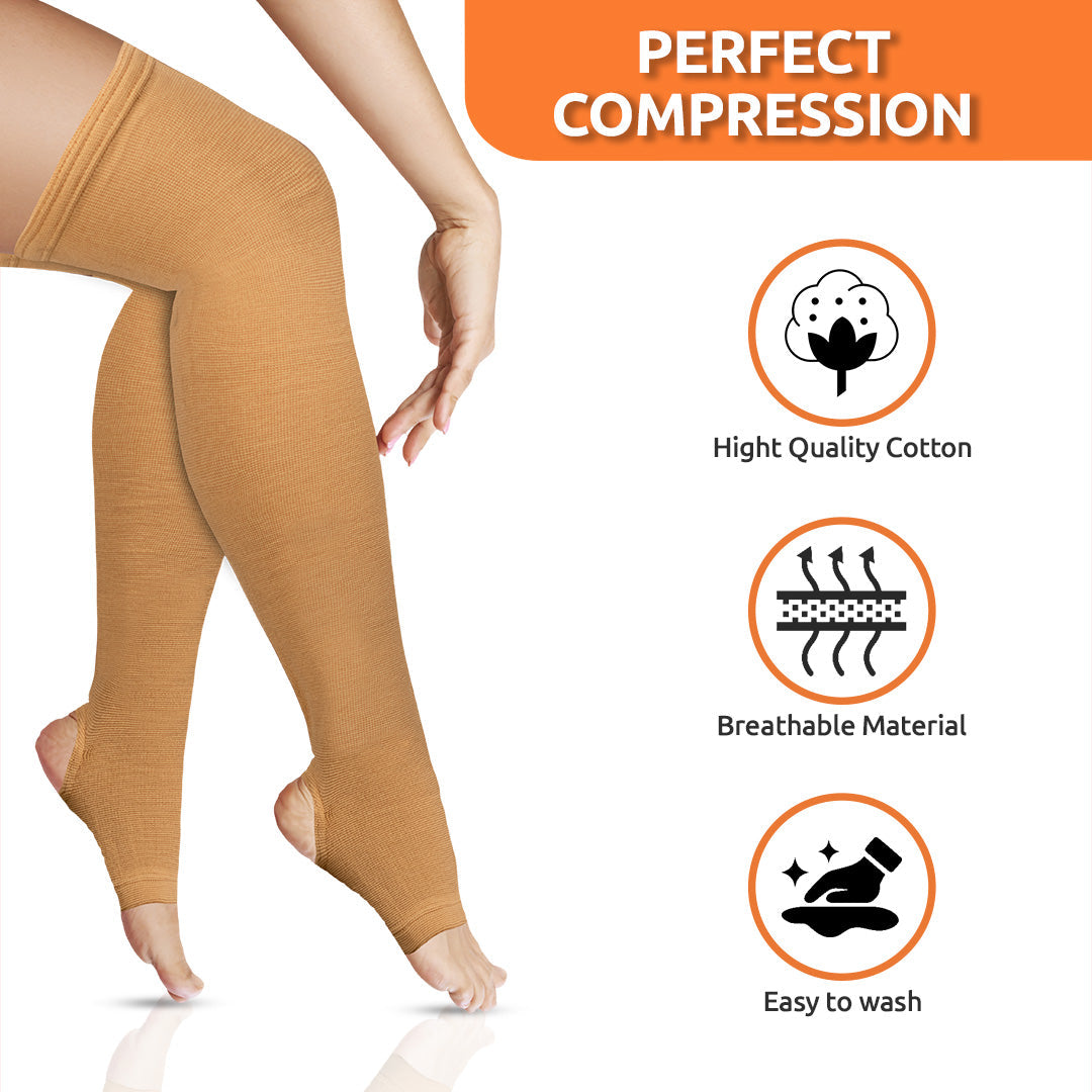 Vissco Varicose Vein Stockings | Provides Leg Compression to Improve Blood Circulation & Relieves Pain (Beige)