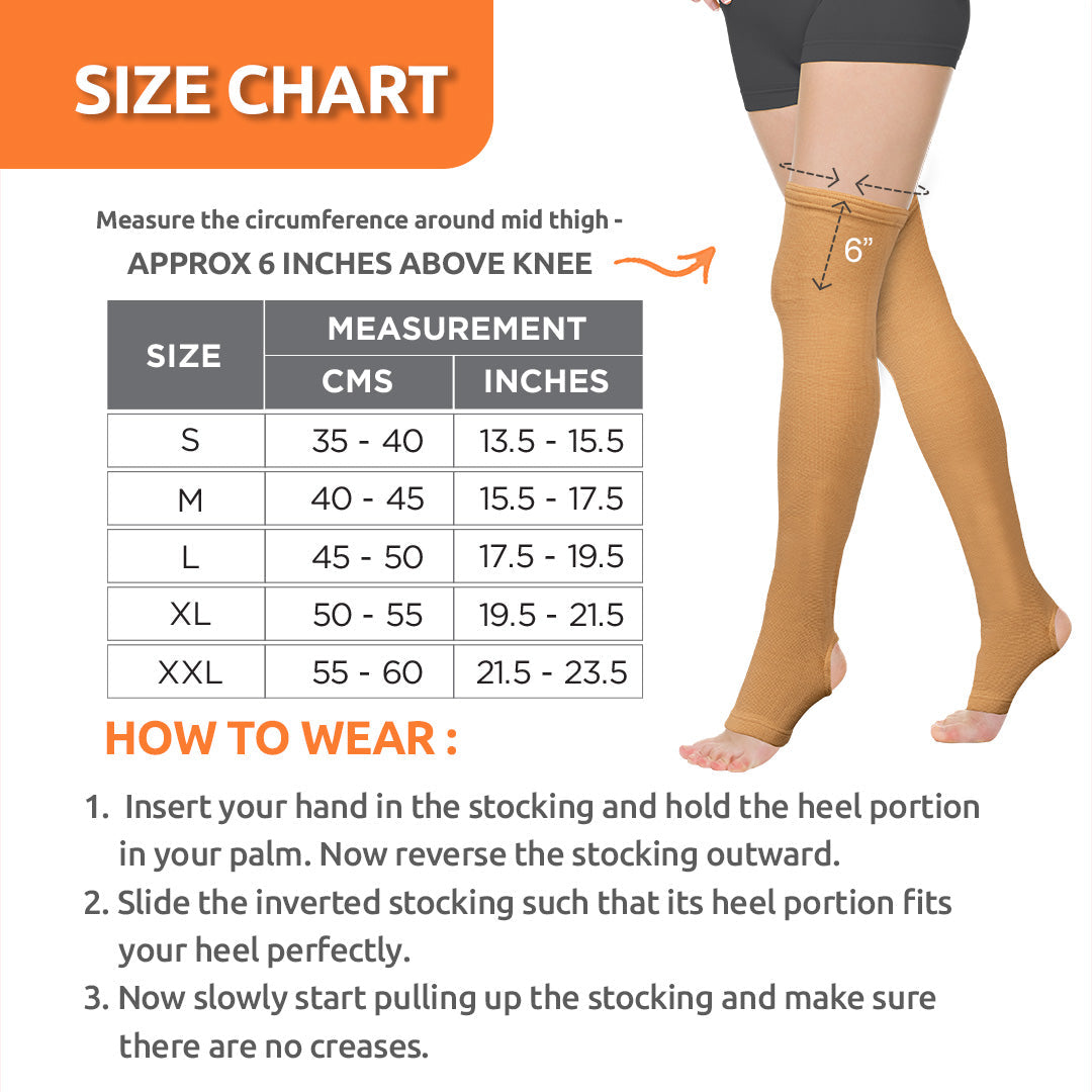 Vissco Varicose Vein Stockings | Provides Leg Compression to Improve Blood Circulation & Relieves Pain (Beige)