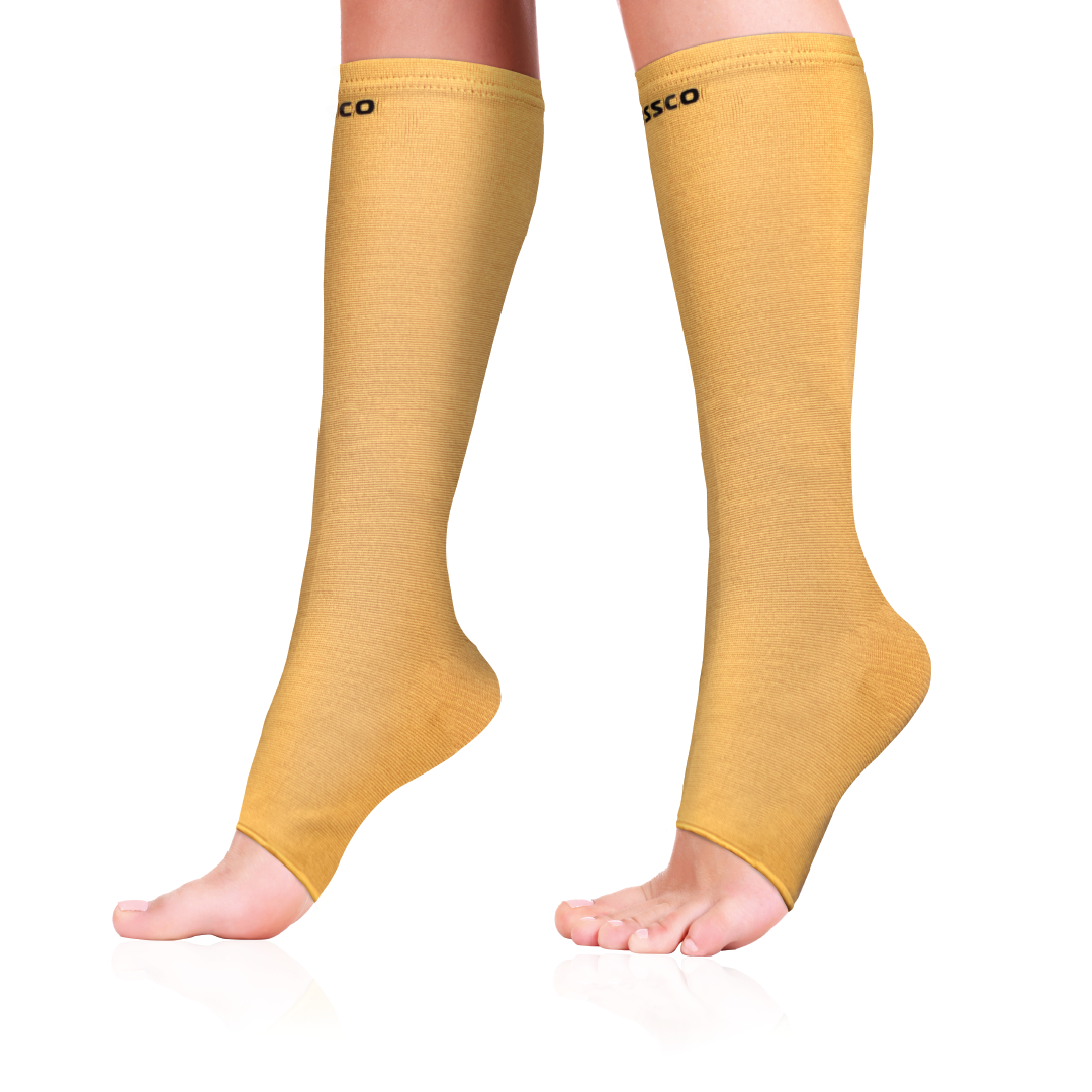 Vissco Medical Compression Stockings (Below Knee) | Improves Blood Circulation & Relieves Pain (Beige)