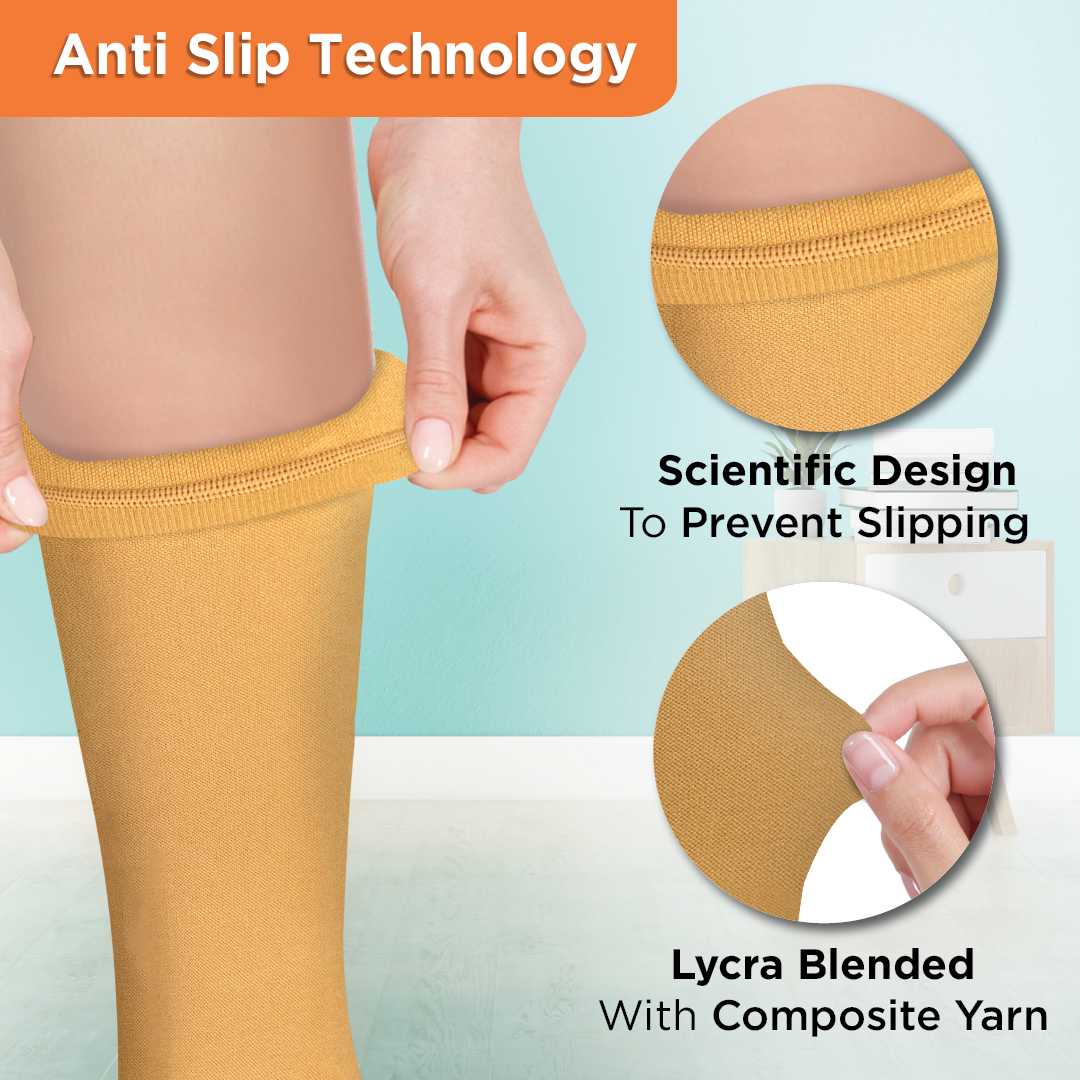 Vissco Medical Compression Stockings (Below Knee) | Improves Blood Circulation & Relieves Pain (Beige)