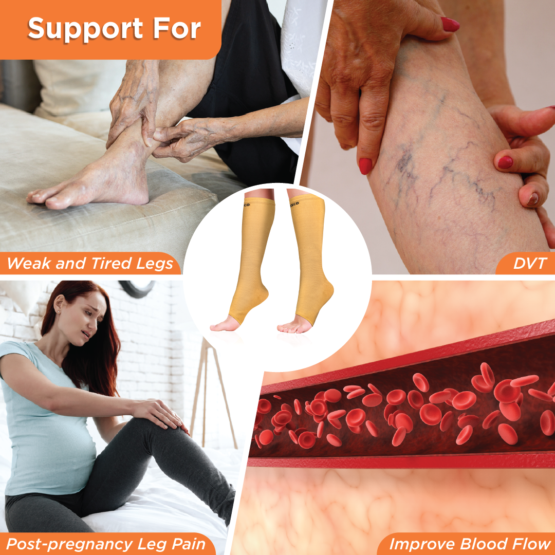 Vissco Medical Compression Stockings (Below Knee) | Improves Blood Circulation & Relieves Pain (Beige)