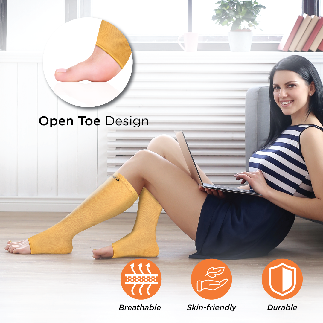 Vissco Medical Compression Stockings (Below Knee) | Improves Blood Circulation & Relieves Pain (Beige)