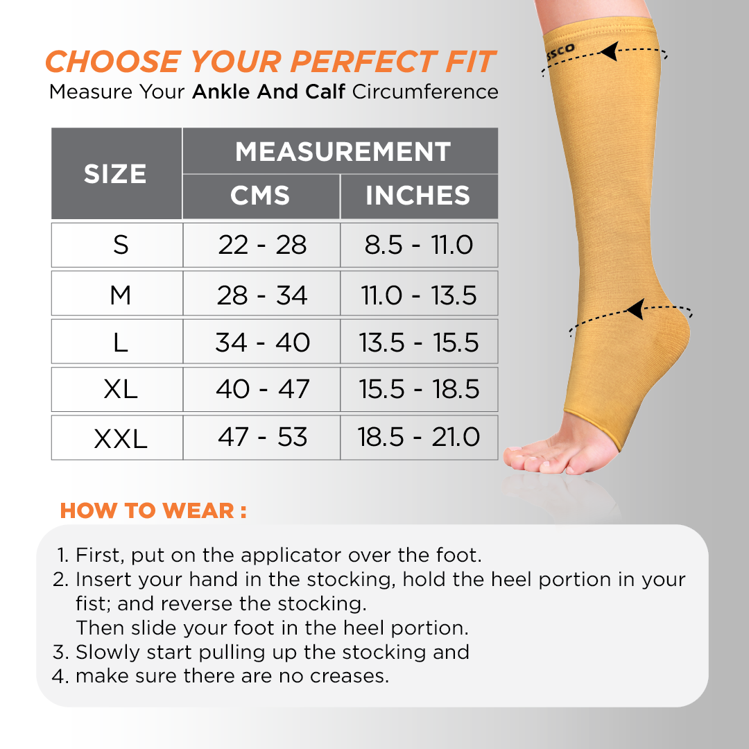 Vissco Medical Compression Stockings (Below Knee) | Improves Blood Circulation & Relieves Pain (Beige)