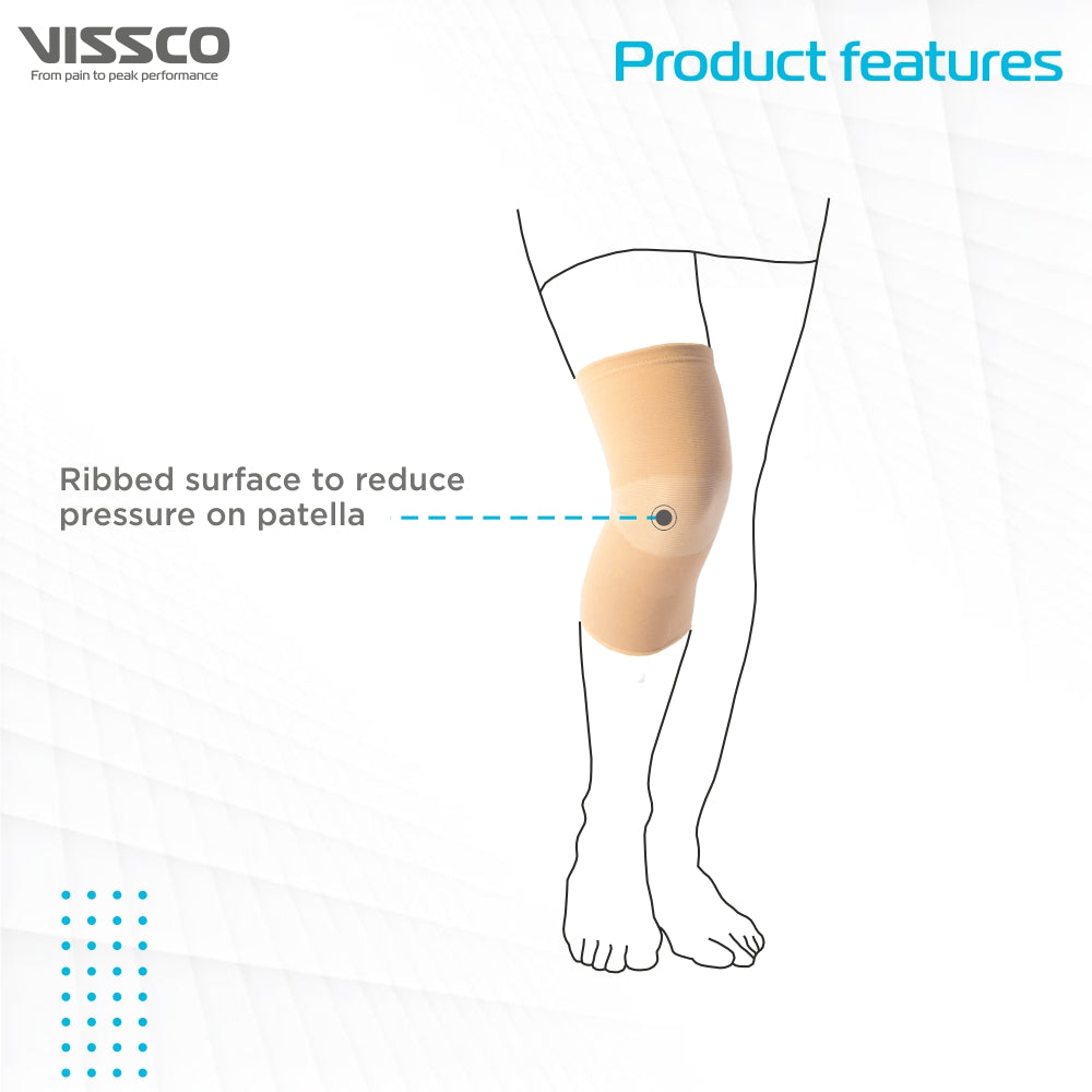 Vissco Patella Ribbed Elasticated Knee Cap | Provides Optimum Compression to Relieve Knee Pain (Beige)