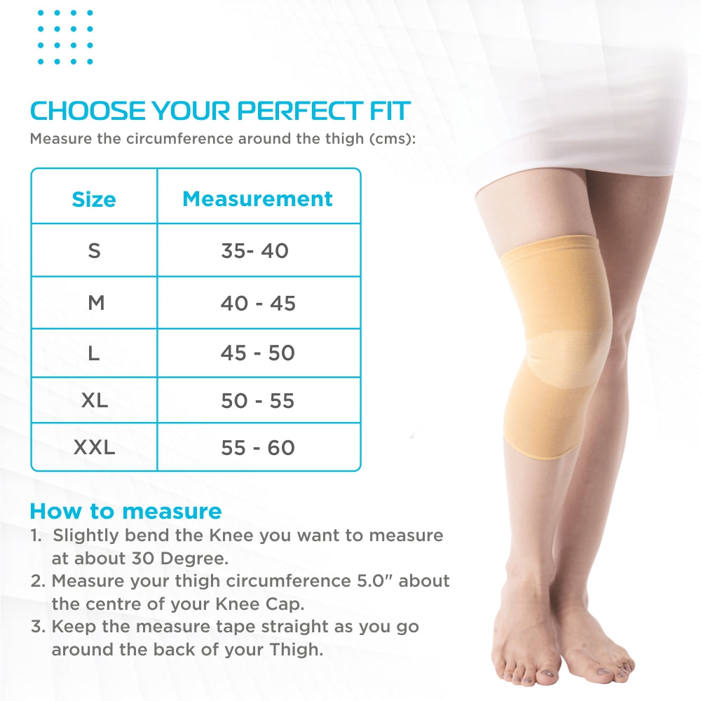 Vissco Patella Ribbed Elasticated Knee Cap | Provides Optimum Compression to Relieve Knee Pain (Beige)