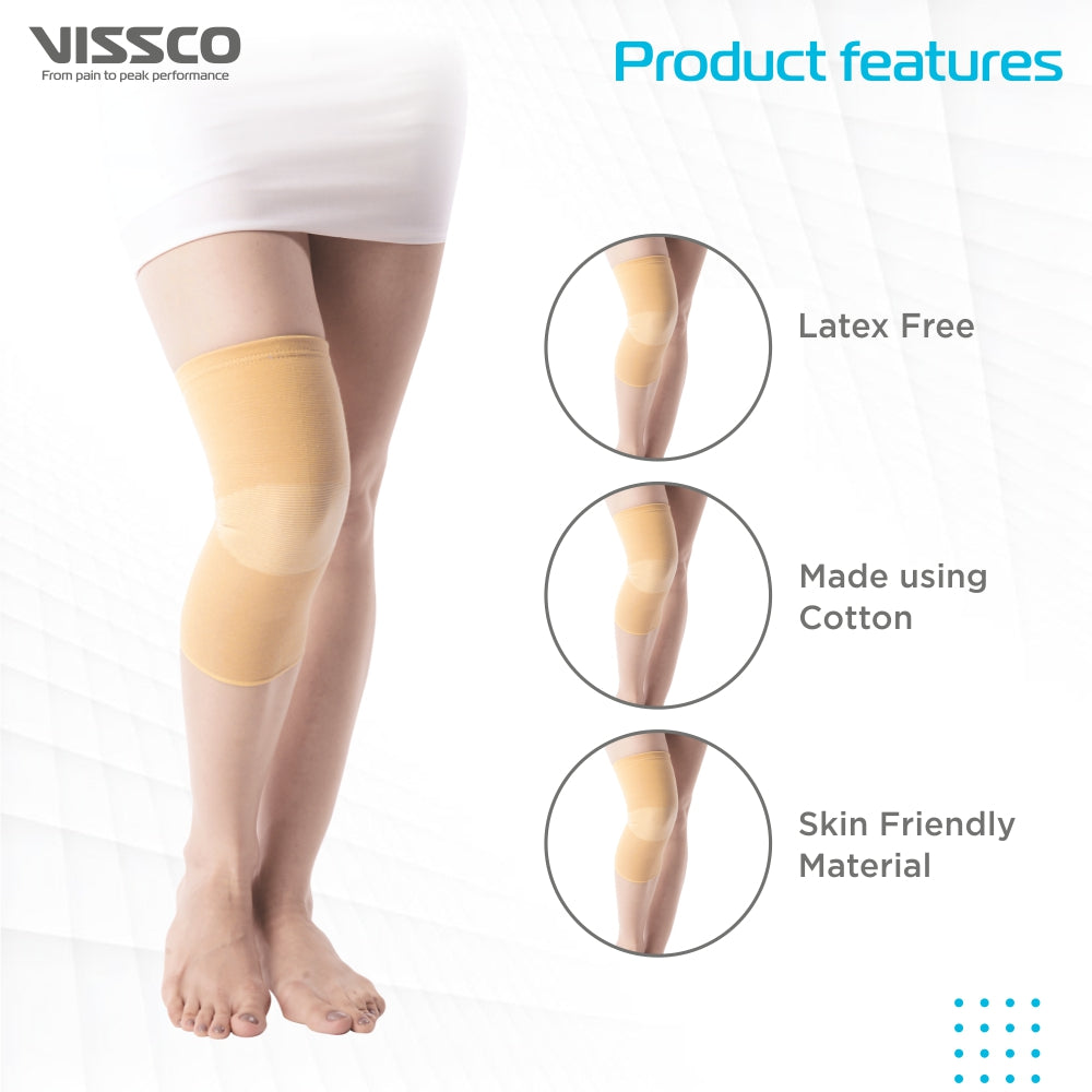 Vissco Patella Ribbed Elasticated Knee Cap | Provides Optimum Compression to Relieve Knee Pain (Beige)