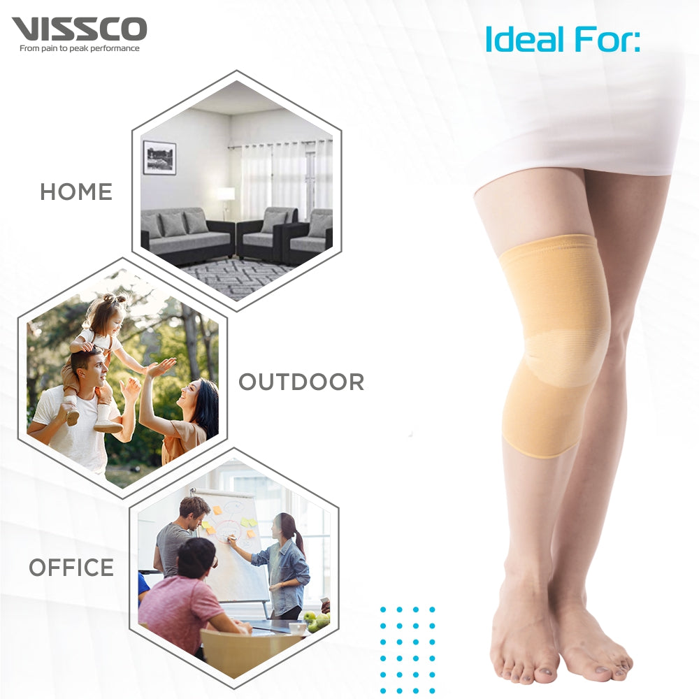Vissco Patella Ribbed Elasticated Knee Cap | Provides Optimum Compression to Relieve Knee Pain (Beige)