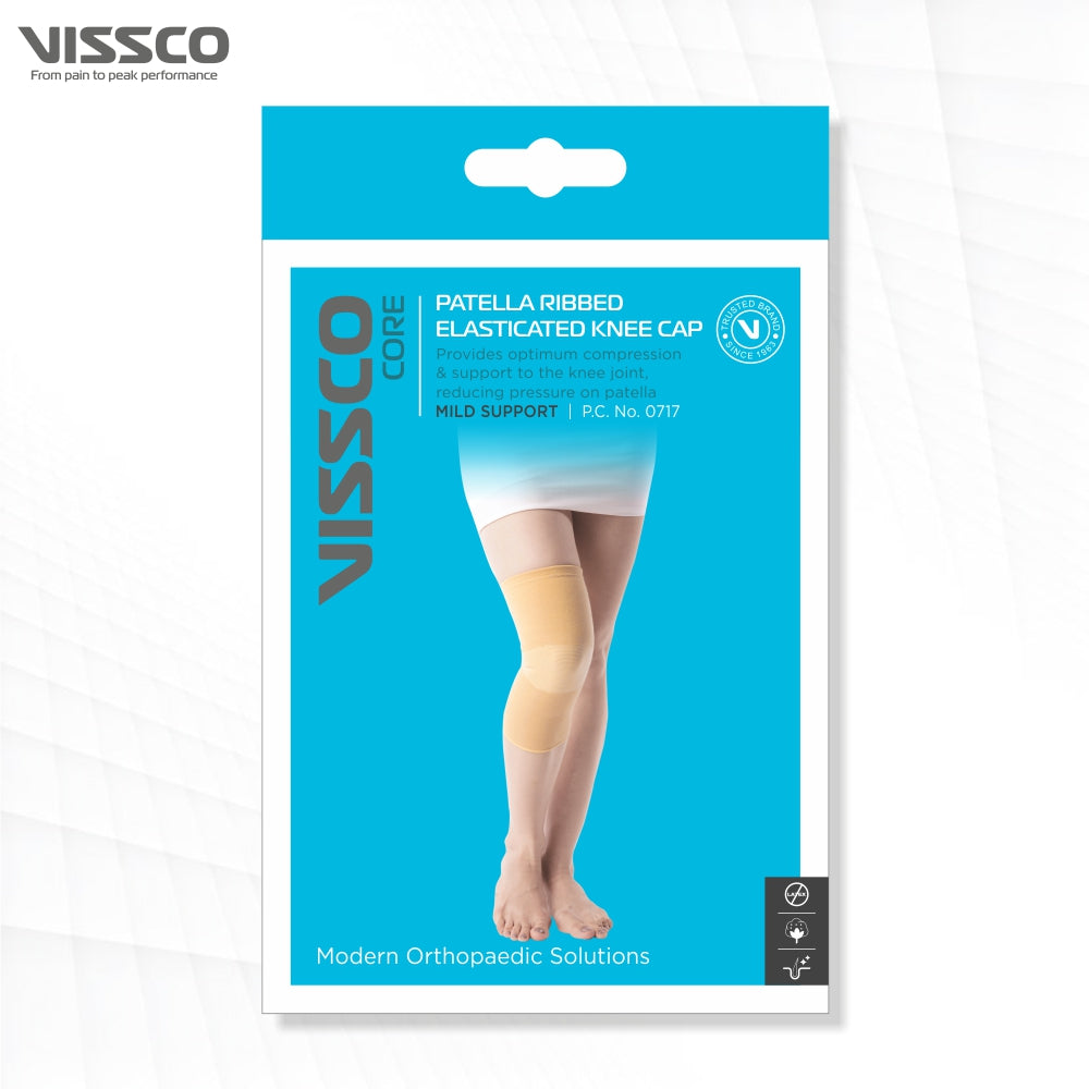 Vissco Patella Ribbed Elasticated Knee Cap | Provides Optimum Compression to Relieve Knee Pain (Beige)