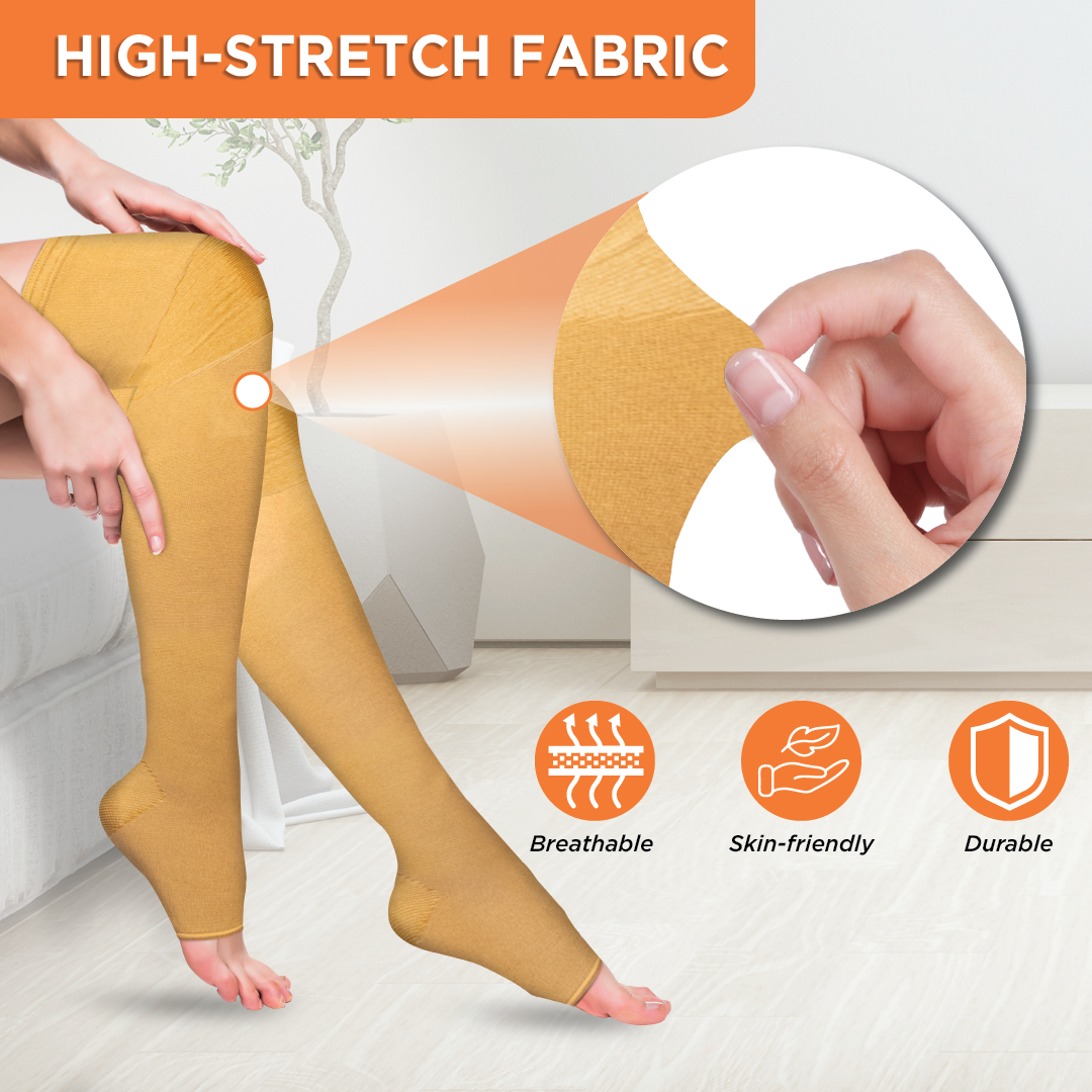 Vissco Medical Compression Stockings (Above Knee) | Improves Blood Circulation & Relieves Pain (Beige)