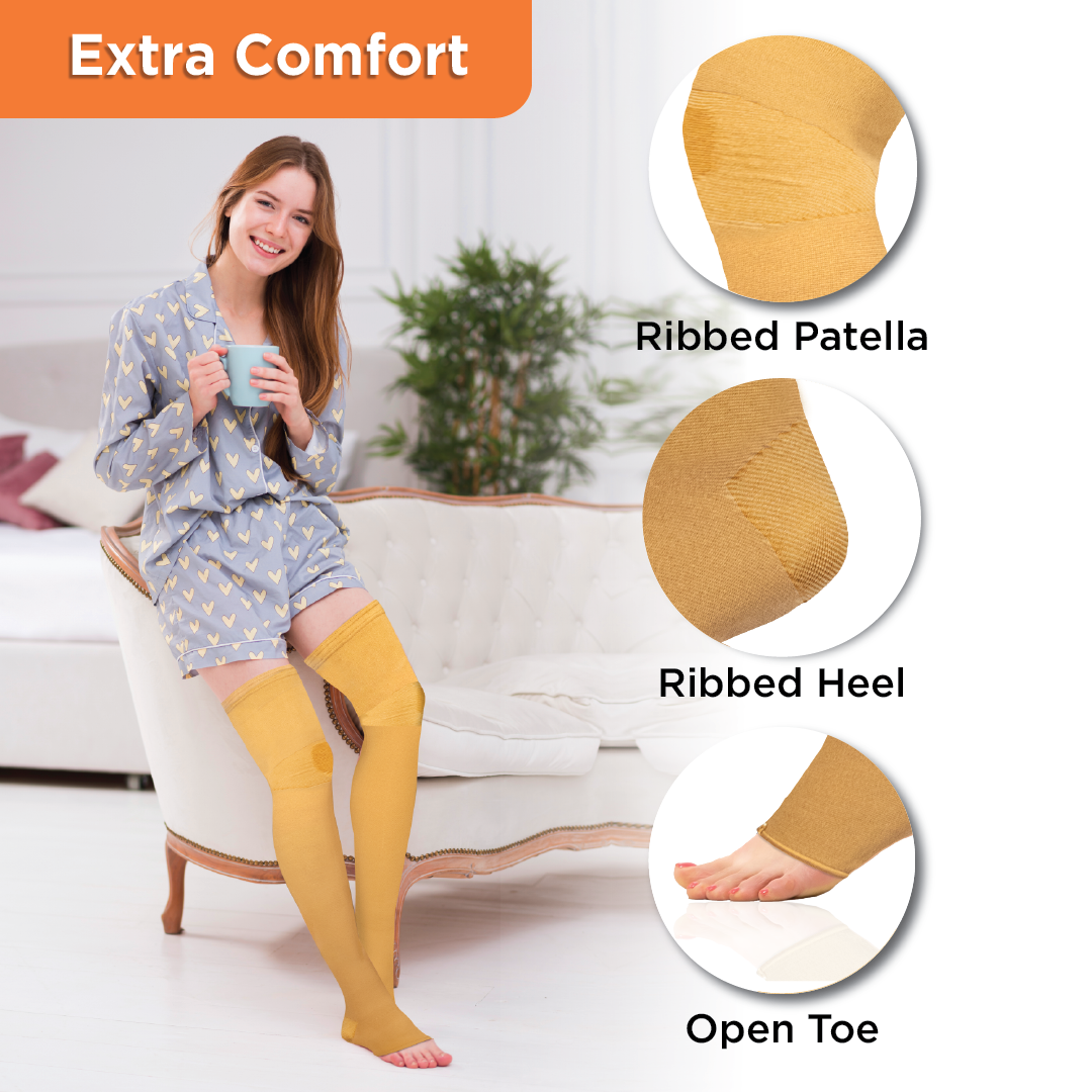 Vissco Medical Compression Stockings (Above Knee) | Improves Blood Circulation & Relieves Pain (Beige)