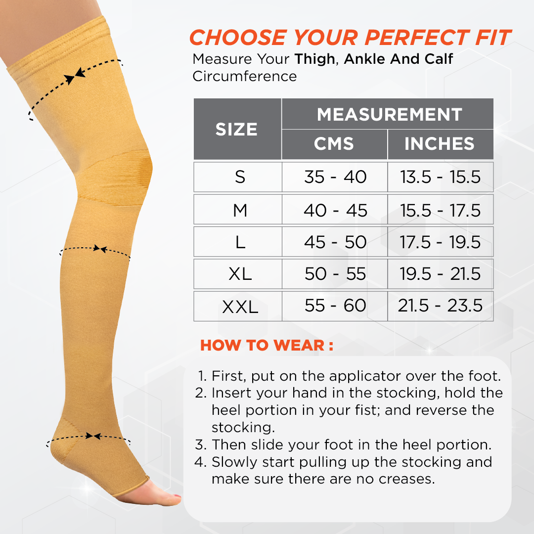 Vissco Medical Compression Stockings (Above Knee) | Improves Blood Circulation & Relieves Pain (Beige)