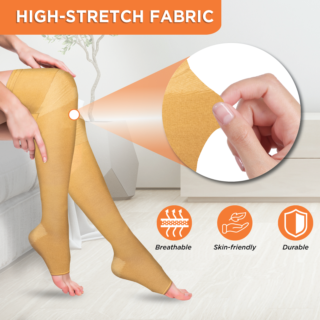 Vissco Anti Embolism Stocking (Mild Support) | Improves Blood Circulation |  Swollen | Tired | Aching Legs (Beige)