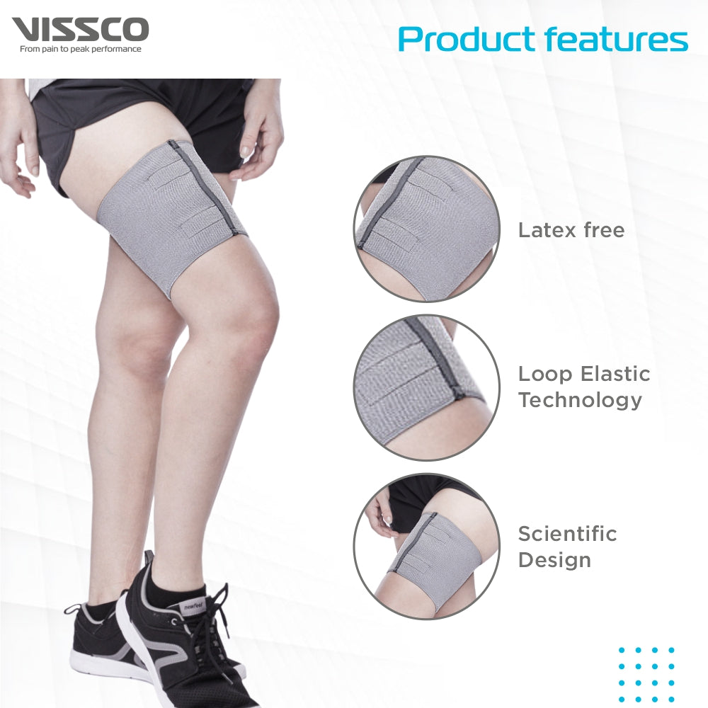 Vissco Loop Elastic Thigh Support | Provides Optimum Compression to Relieve Pain & Improves Blood Circulation (Grey)